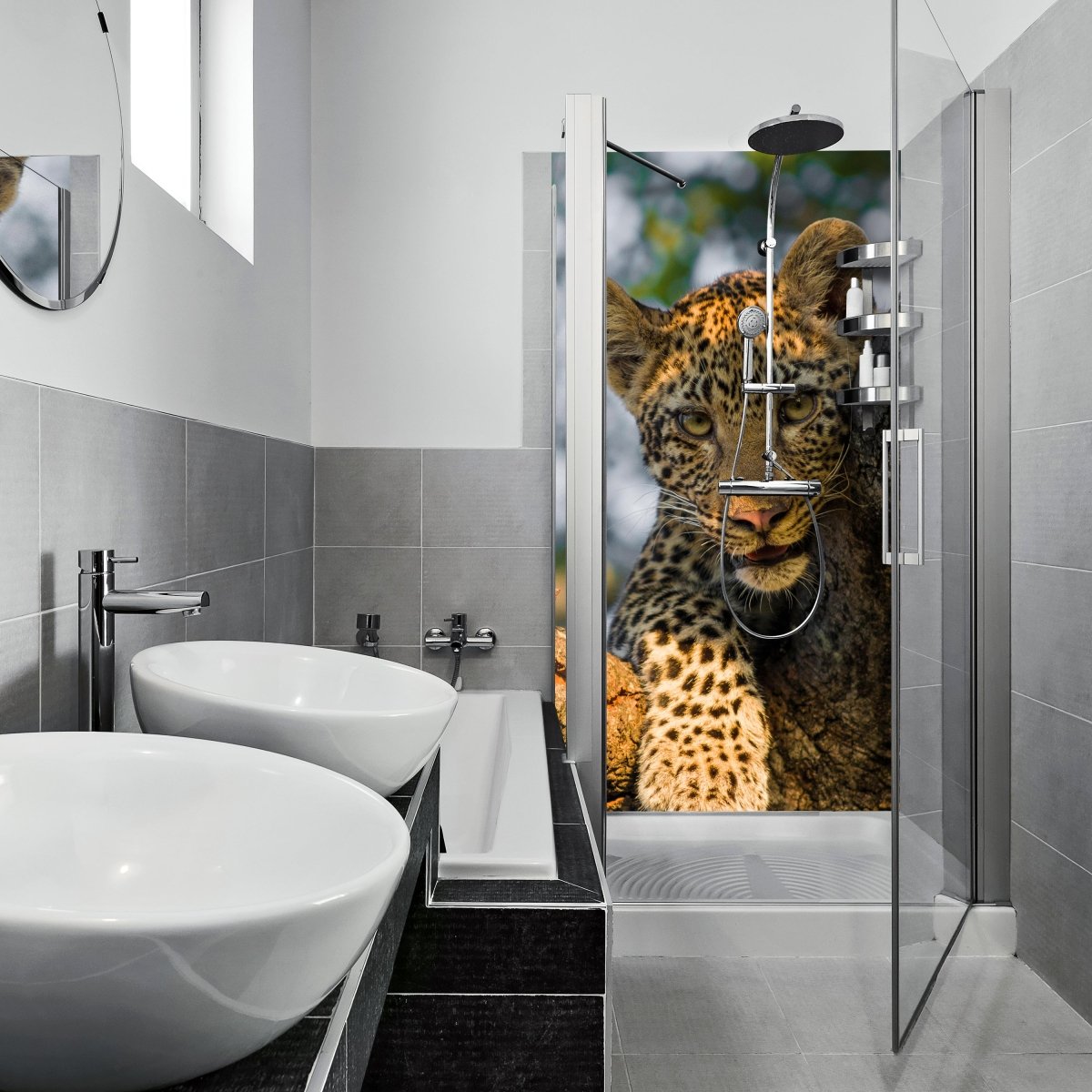 Duschwand Leopard in Südafrika M1032 entdecken - Bild 1 Duschwand Leopard in Südafrika M1032 entdecken - Bild 1