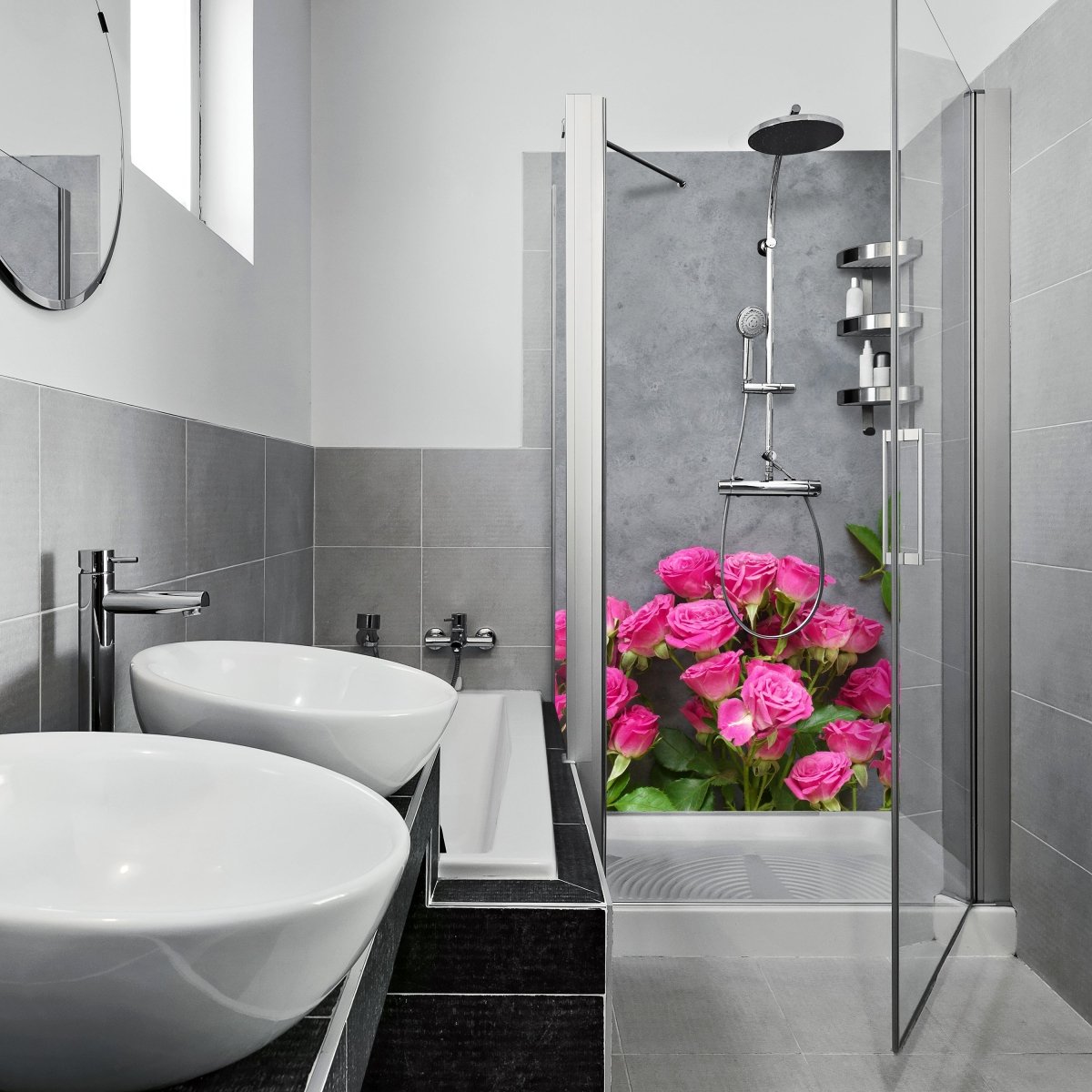 Duschwand Rosa Rosen, Stein M1033 entdecken - Bild 1 Duschwand Rosa Rosen, Stein M1033 entdecken - Bild 1