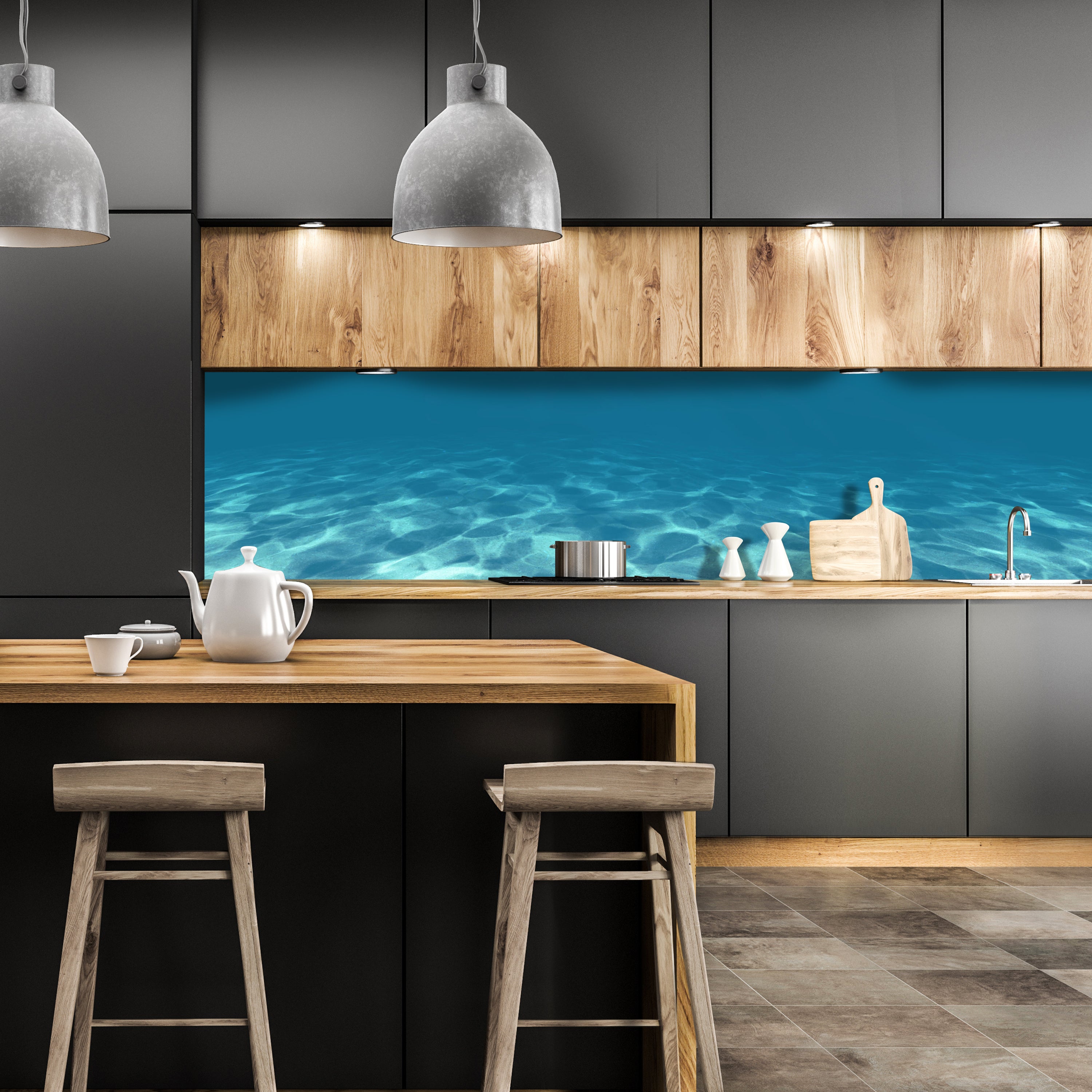 Küchenrückwand Hellblau unter Wasser M1053 entdecken - Bild 1 Küchenrückwand Hellblau unter Wasser M1053 entdecken - Bild 1