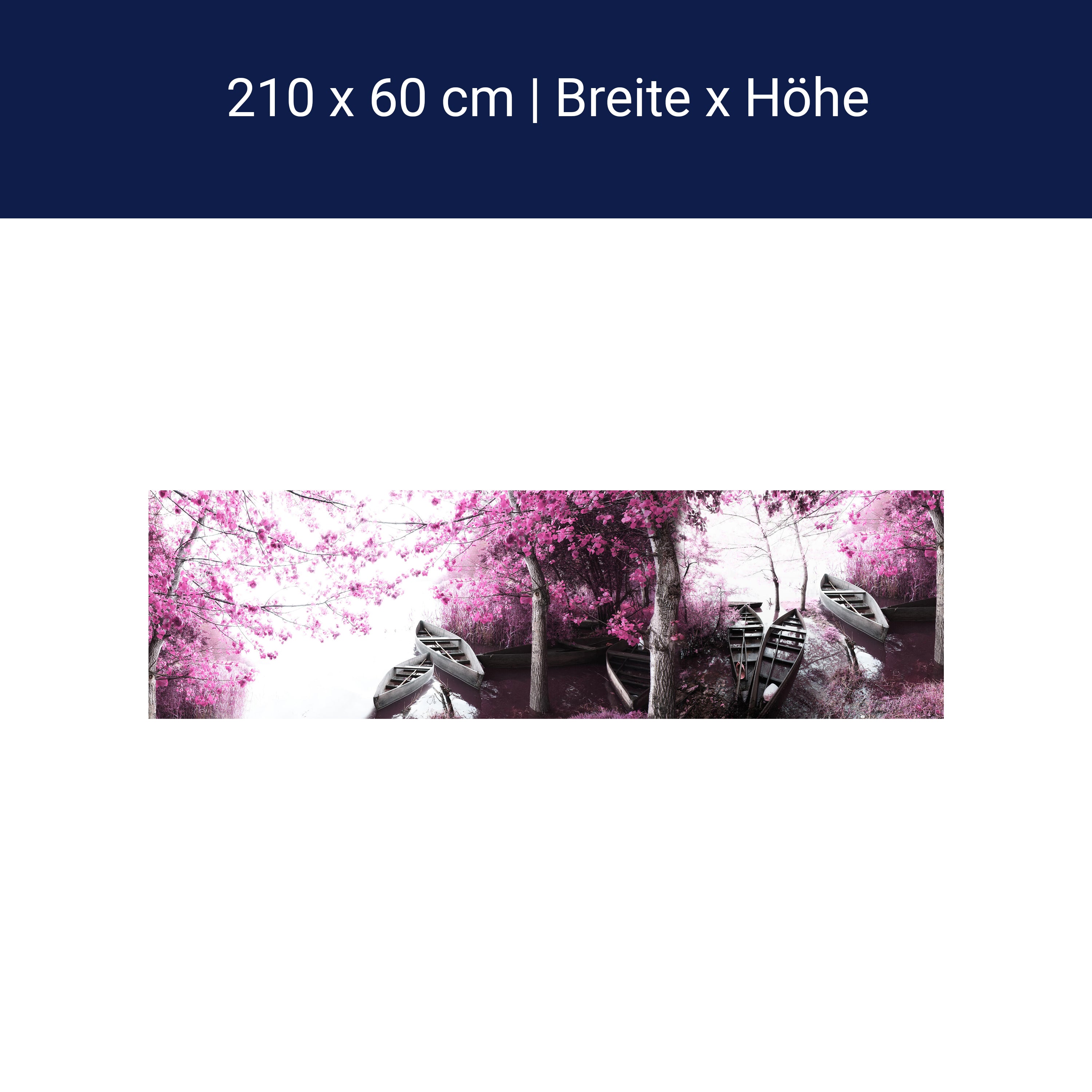 Küchenrückwand Wald rosa Blättern Boote See Ufer M1073 Küchenrückwand Wald rosa Blättern Boote See Ufer M1073