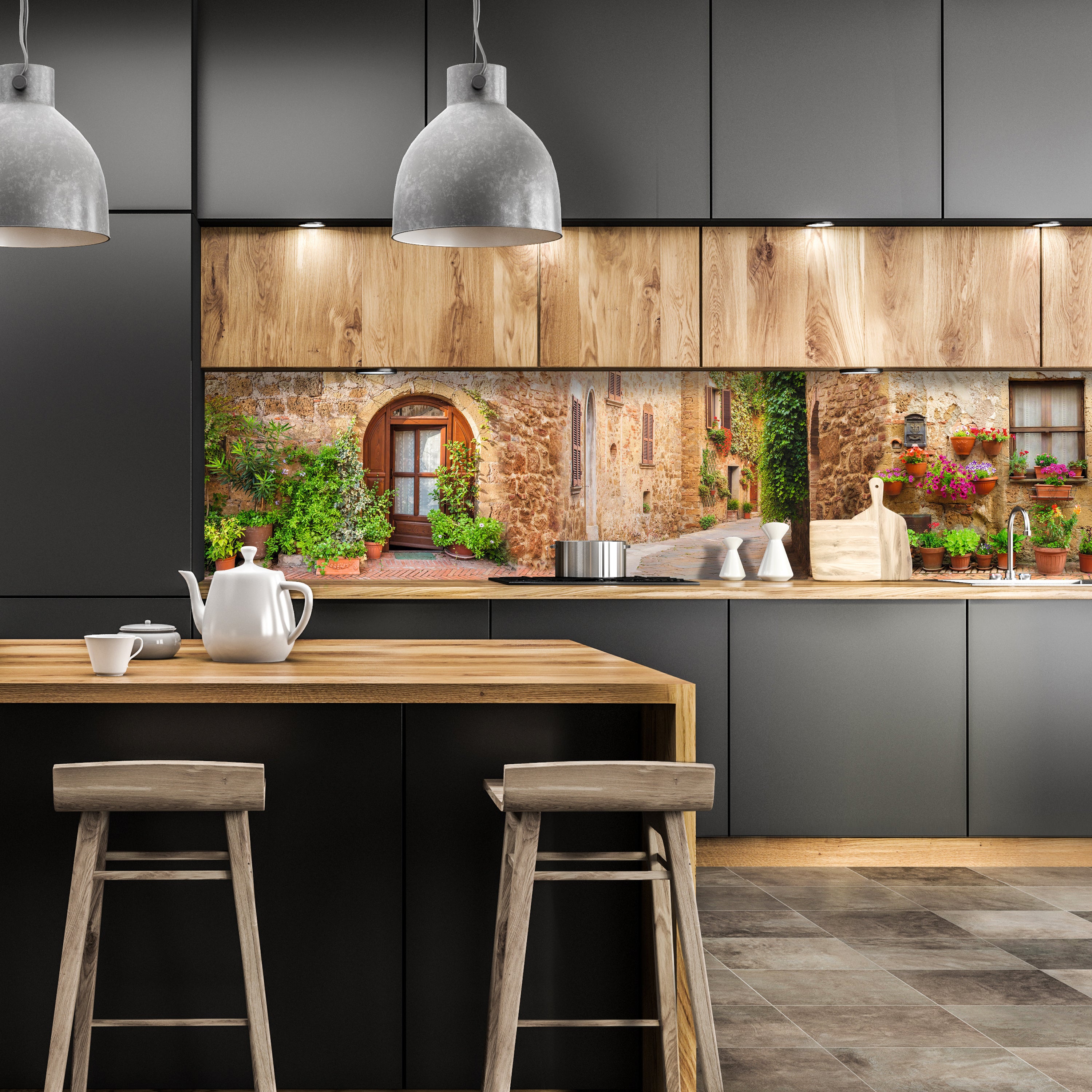 Küchenrückwand Straße Dorf Töpfe Pflanzen Blumen M1074 entdecken - Bild 1 Küchenrückwand Straße Dorf Töpfe Pflanzen Blumen M1074 entdecken - Bild 1