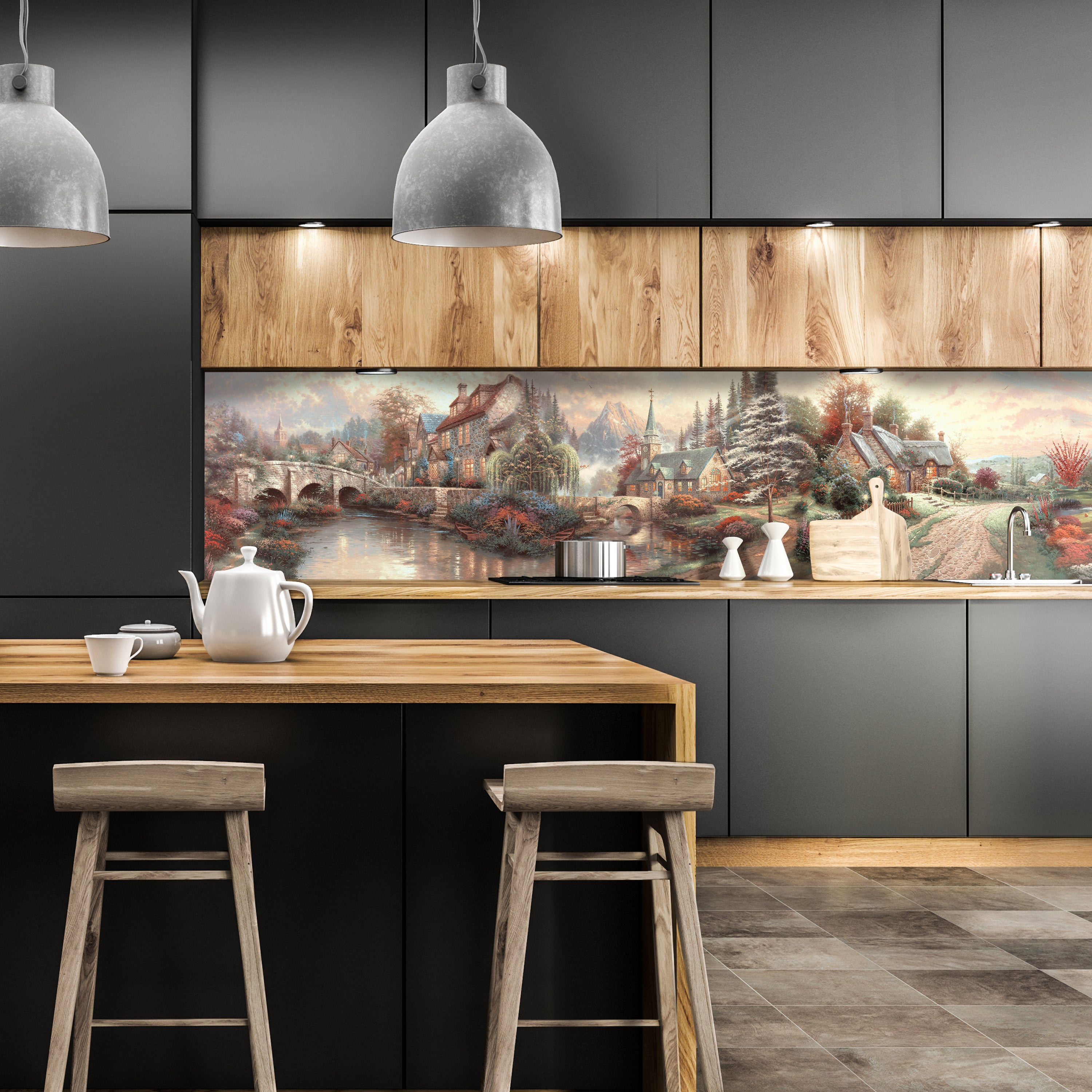 Küchenrückwand Stadt Kirche fluss Brücke Bergen wald M1076 entdecken - Bild 1 Küchenrückwand Stadt Kirche fluss Brücke Bergen wald M1076 entdecken - Bild 1