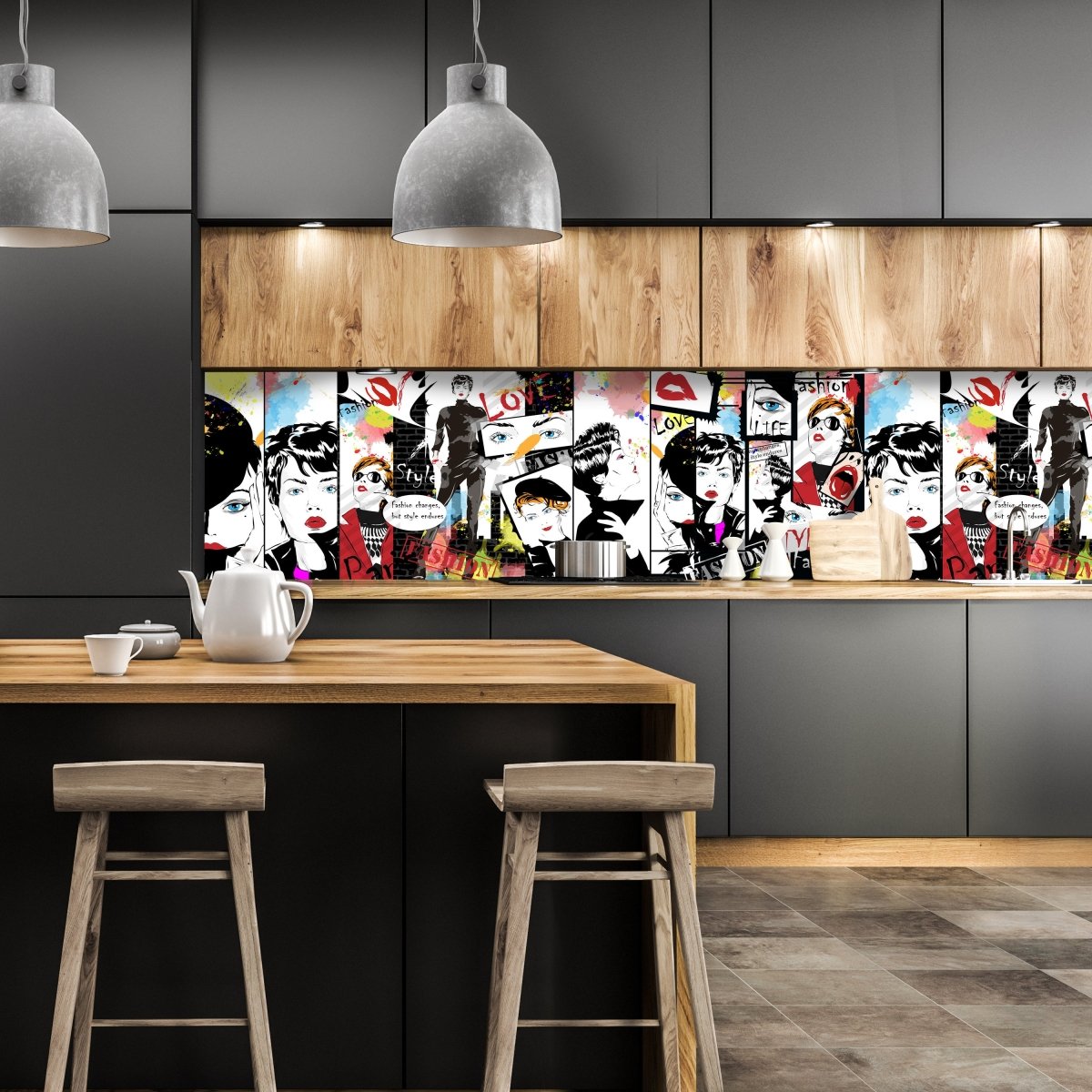 Küchenrückwand Comic Popart Bunt Fashion Style M1081 entdecken - Bild 1 Küchenrückwand Comic Popart Bunt Fashion Style M1081 entdecken - Bild 1