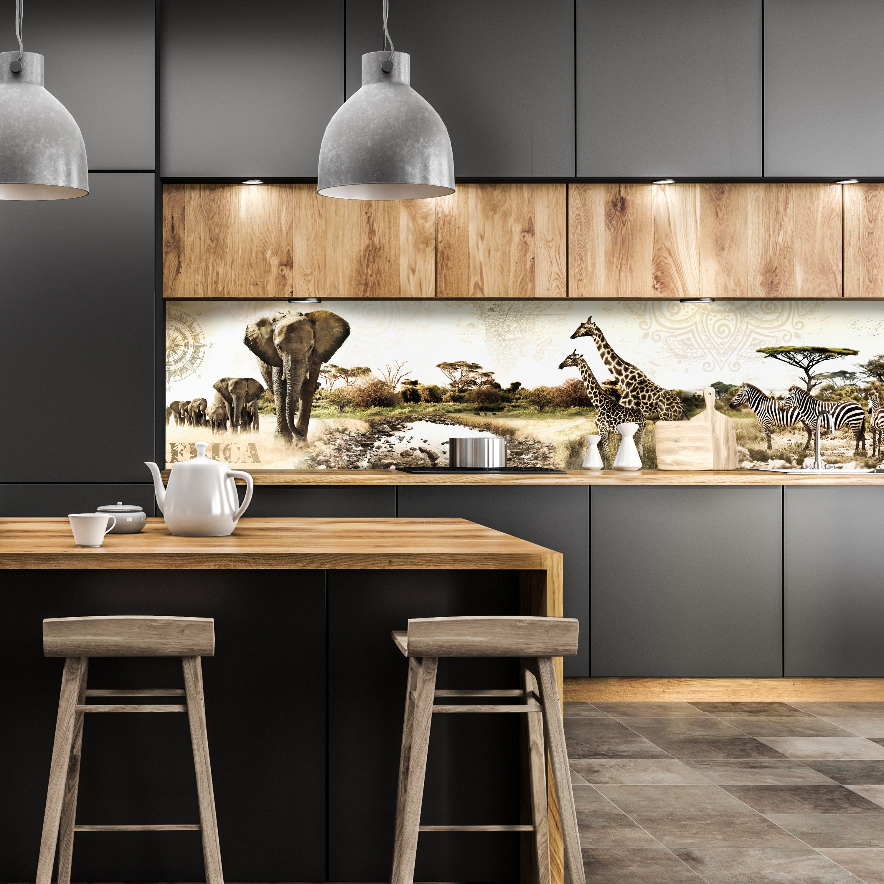 Küchenrückwand Afrika Elefant Giraffe Zebra Savanne M1084 entdecken - Bild 1 Küchenrückwand Afrika Elefant Giraffe Zebra Savanne M1084 entdecken - Bild 1