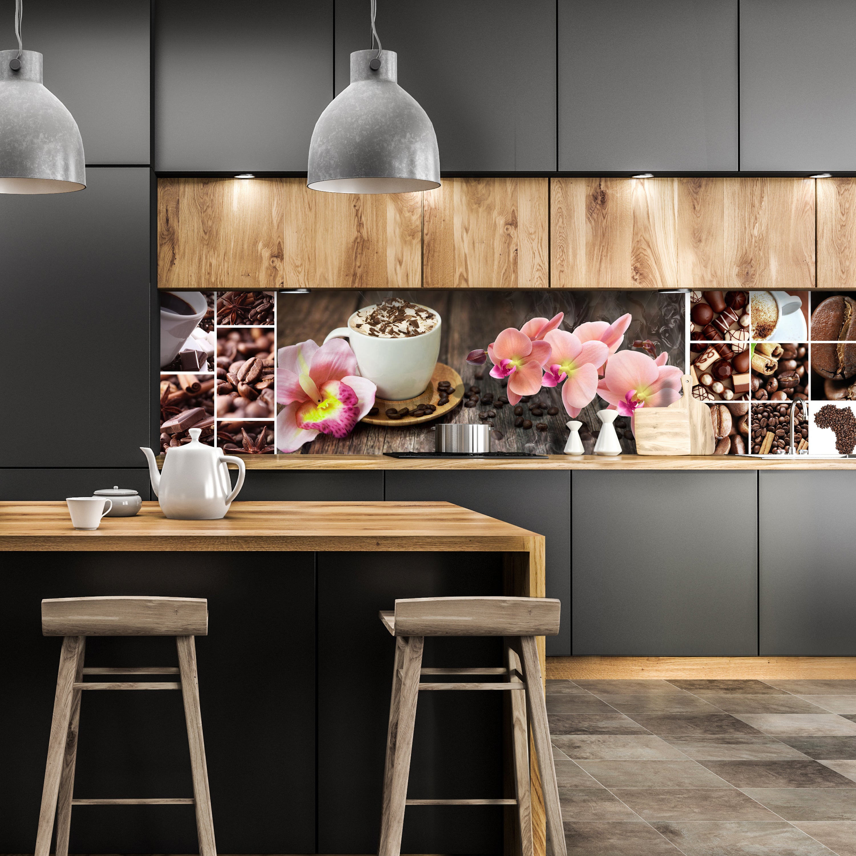 Küchenrückwand Kaffee Orchidee Schokolade Braun M1085 entdecken - Bild 1 Küchenrückwand Kaffee Orchidee Schokolade Braun M1085 entdecken - Bild 1