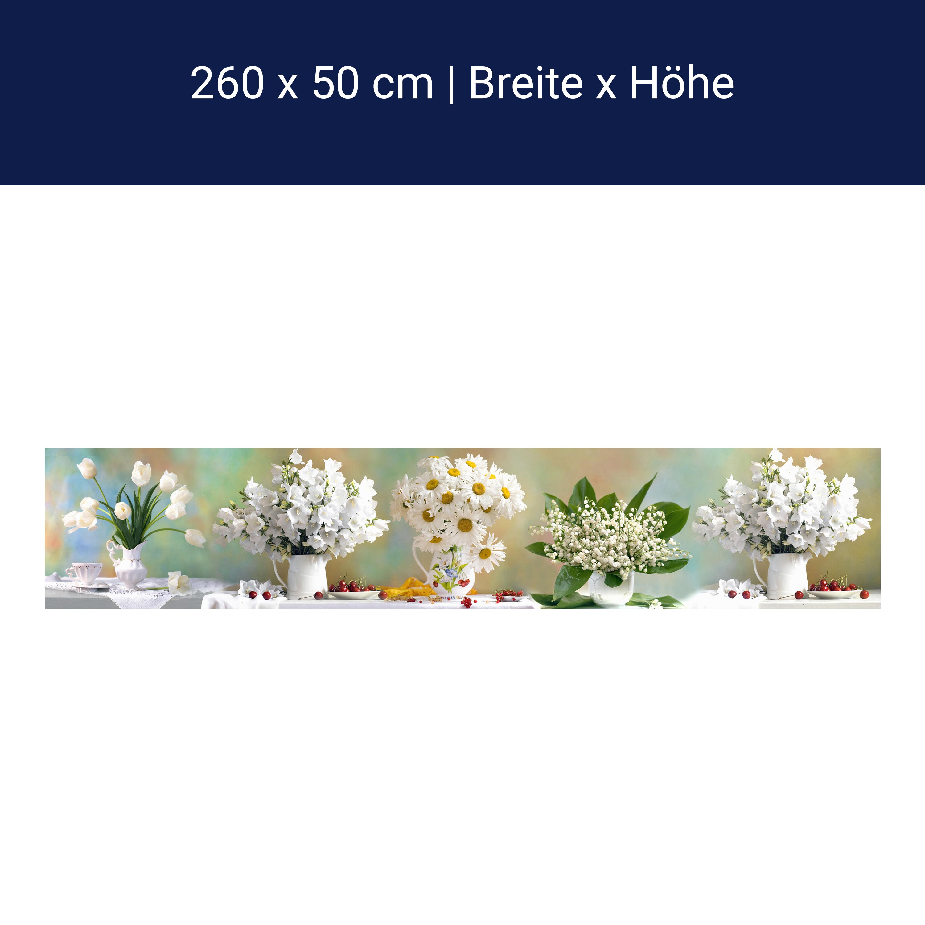 Küchenrückwand Tulpen Gänseblümchen Weiß Kirschen M1088 Küchenrückwand Tulpen Gänseblümchen Weiß Kirschen M1088