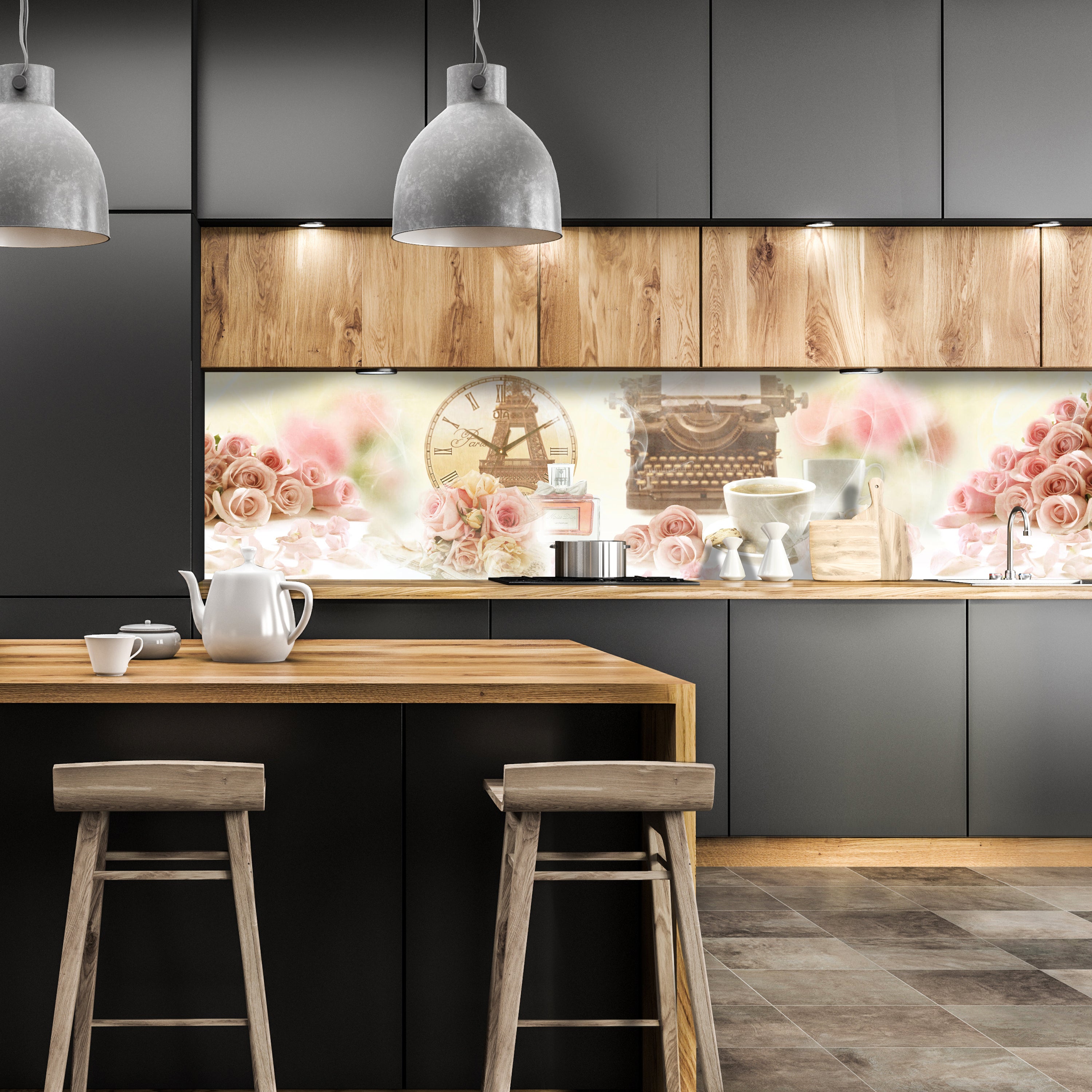 Küchenrückwand Rosen Rauch Uhr Schreibmaschine Kaffee M1118 entdecken - Bild 1 Küchenrückwand Rosen Rauch Uhr Schreibmaschine Kaffee M1118 entdecken - Bild 1