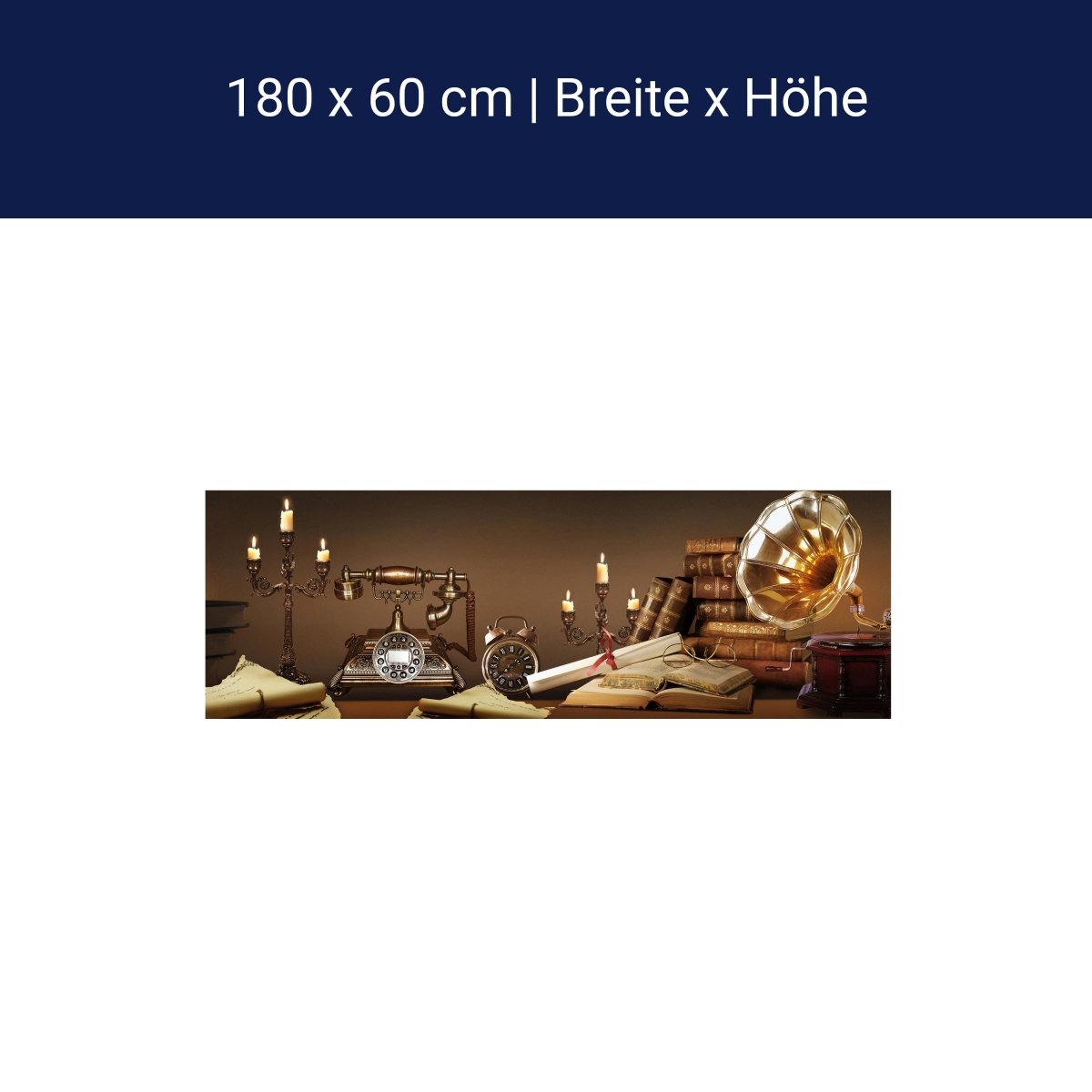 Küchenrückwand Telefon Grammophon alt Bücher Kerzenstän M1121 Küchenrückwand Telefon Grammophon alt Bücher Kerzenstän M1121