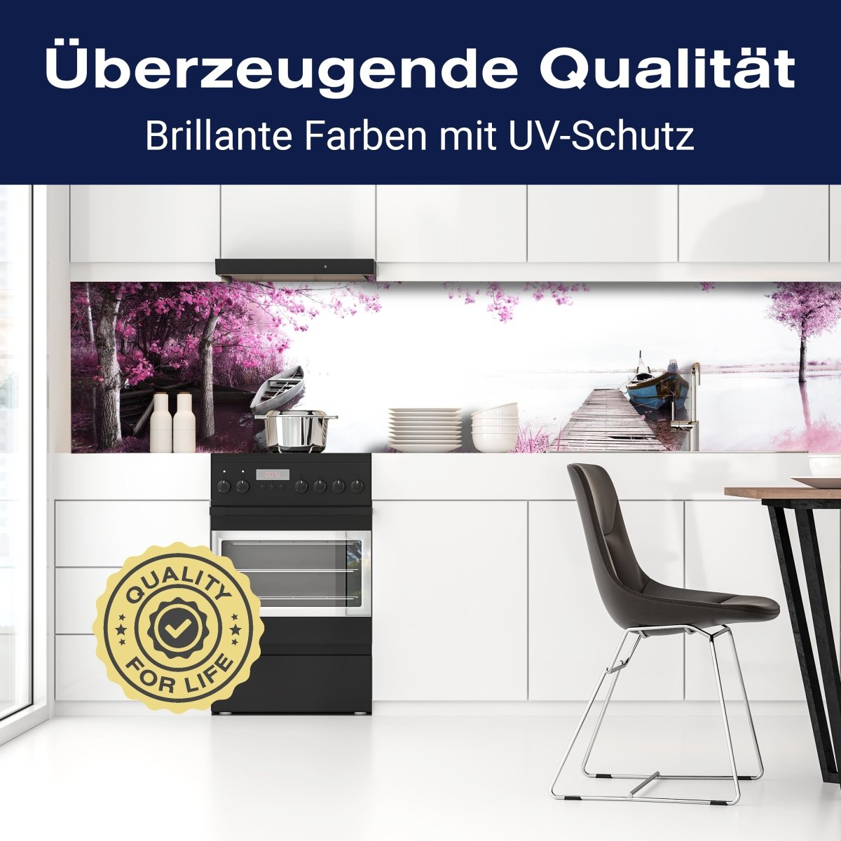 Küchenrückwand Boote Steg See Pink Blüten M1133 entdecken - Bild 2 Küchenrückwand Boote Steg See Pink Blüten M1133 entdecken - Bild 2