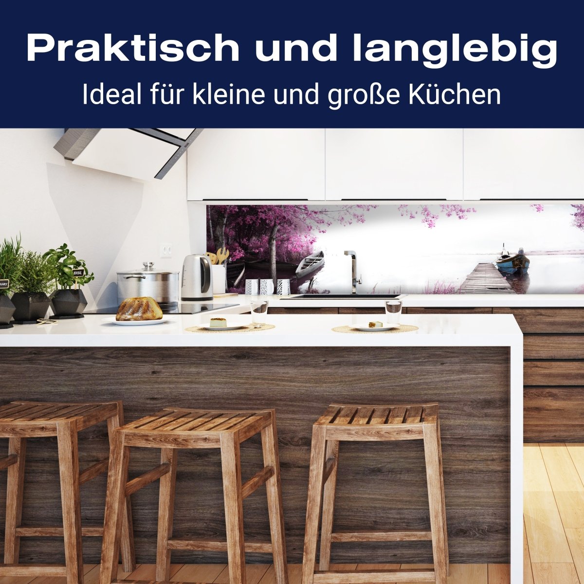 Küchenrückwand Boote Steg See Pink Blüten M1133 entdecken - Bild 3 Küchenrückwand Boote Steg See Pink Blüten M1133 entdecken - Bild 3