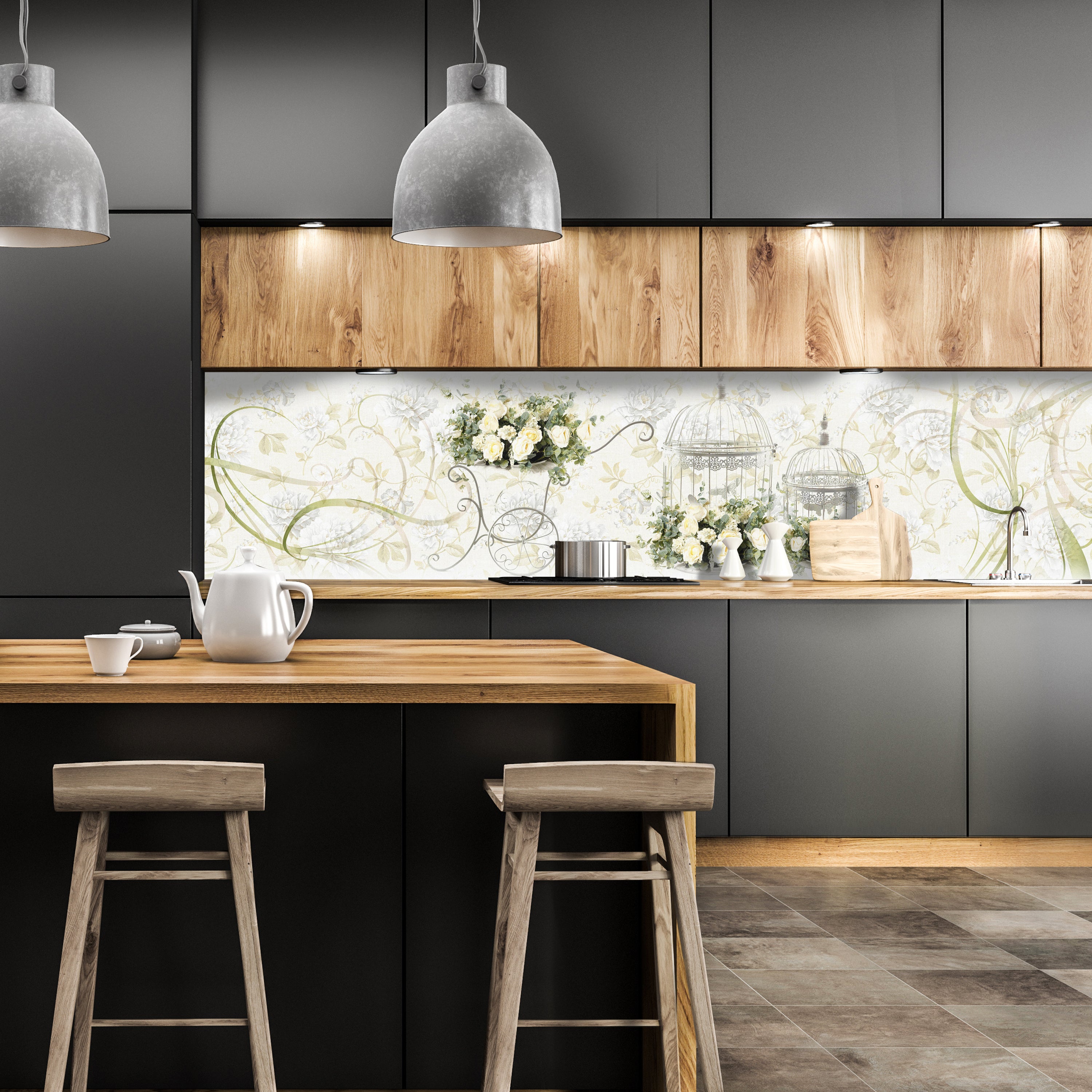 Küchenrückwand Ornamente Blumen Käfig Metall Ranken M1136 entdecken - Bild 1 Küchenrückwand Ornamente Blumen Käfig Metall Ranken M1136 entdecken - Bild 1