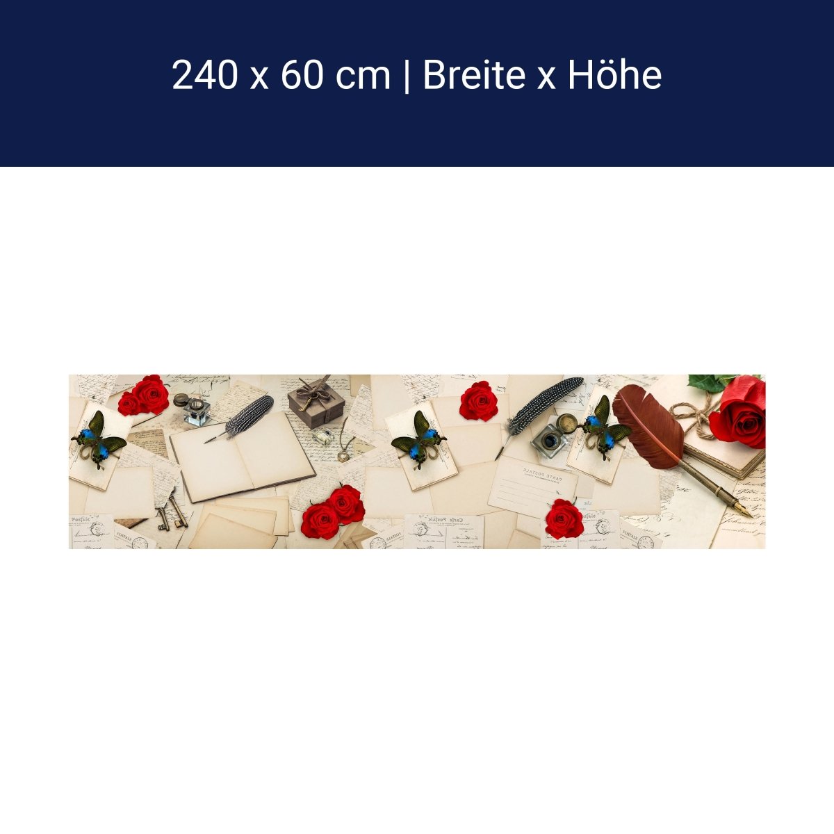 Küchenrückwand Rosen Briefe Postkarten Feder M1165 Küchenrückwand Rosen Briefe Postkarten Feder M1165