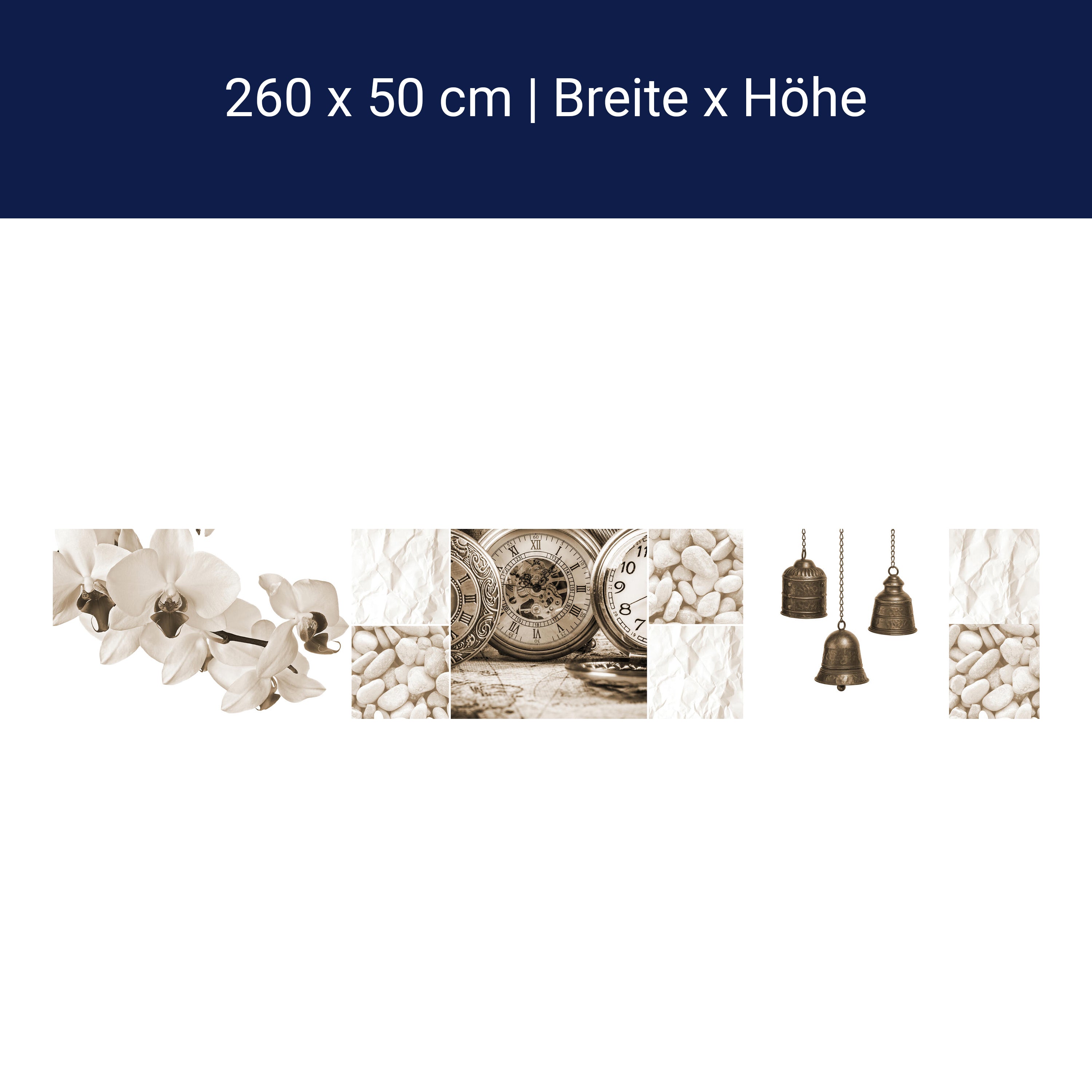 Küchenrückwand Uhren Glocken Steine Blüte Sepia Blumen M1175 Küchenrückwand Uhren Glocken Steine Blüte Sepia Blumen M1175