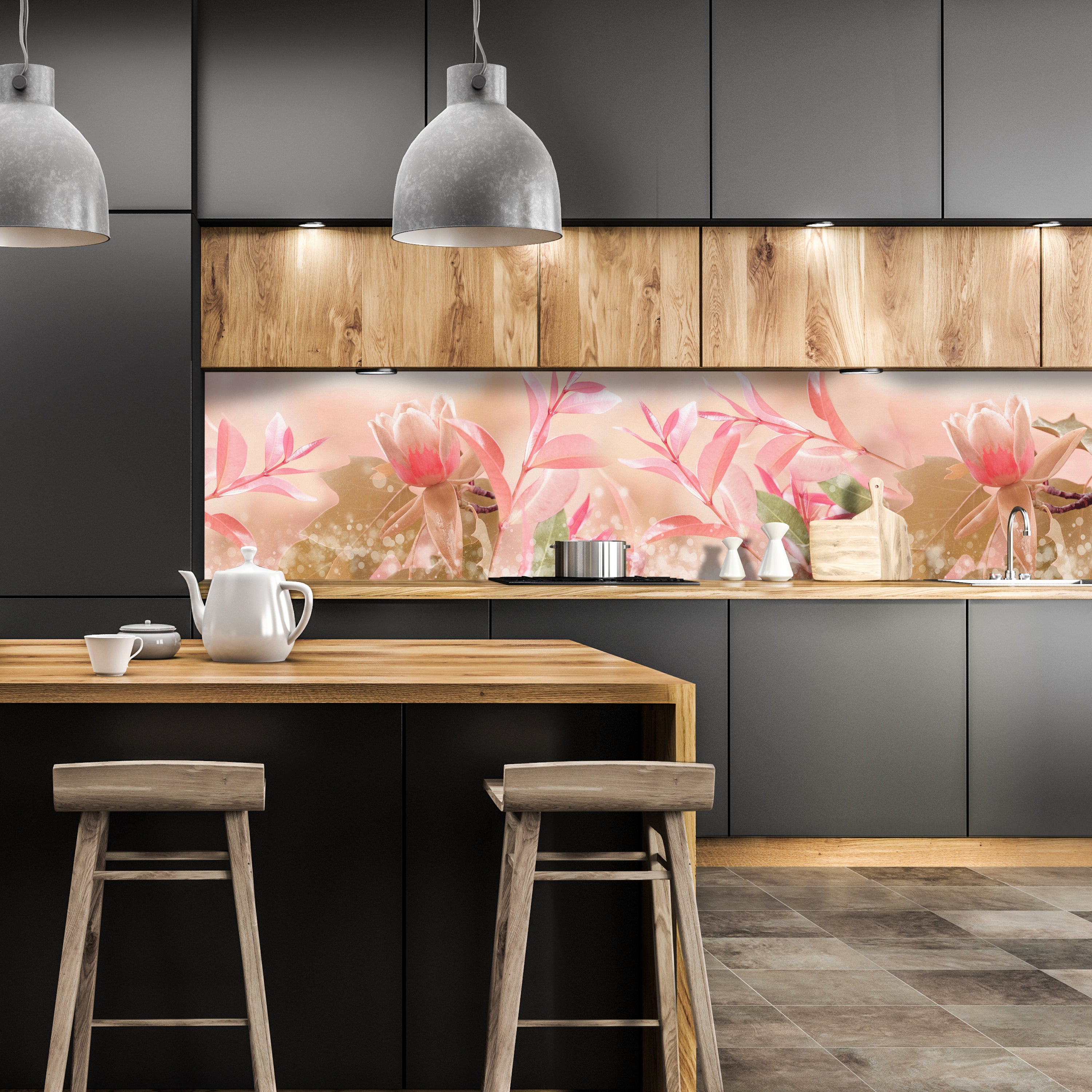 Küchenrückwand Natur Blumen Blätter Rosa Grün Blüten M1188 entdecken - Bild 1 Küchenrückwand Natur Blumen Blätter Rosa Grün Blüten M1188 entdecken - Bild 1