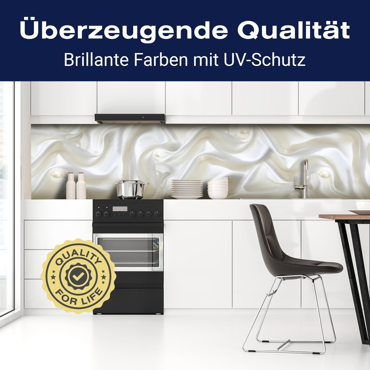 Küchenrückwand Stoff Seide Perlen Creme Falten weiß M1197 entdecken - Bild 2 Küchenrückwand Stoff Seide Perlen Creme Falten weiß M1197 entdecken - Bild 2