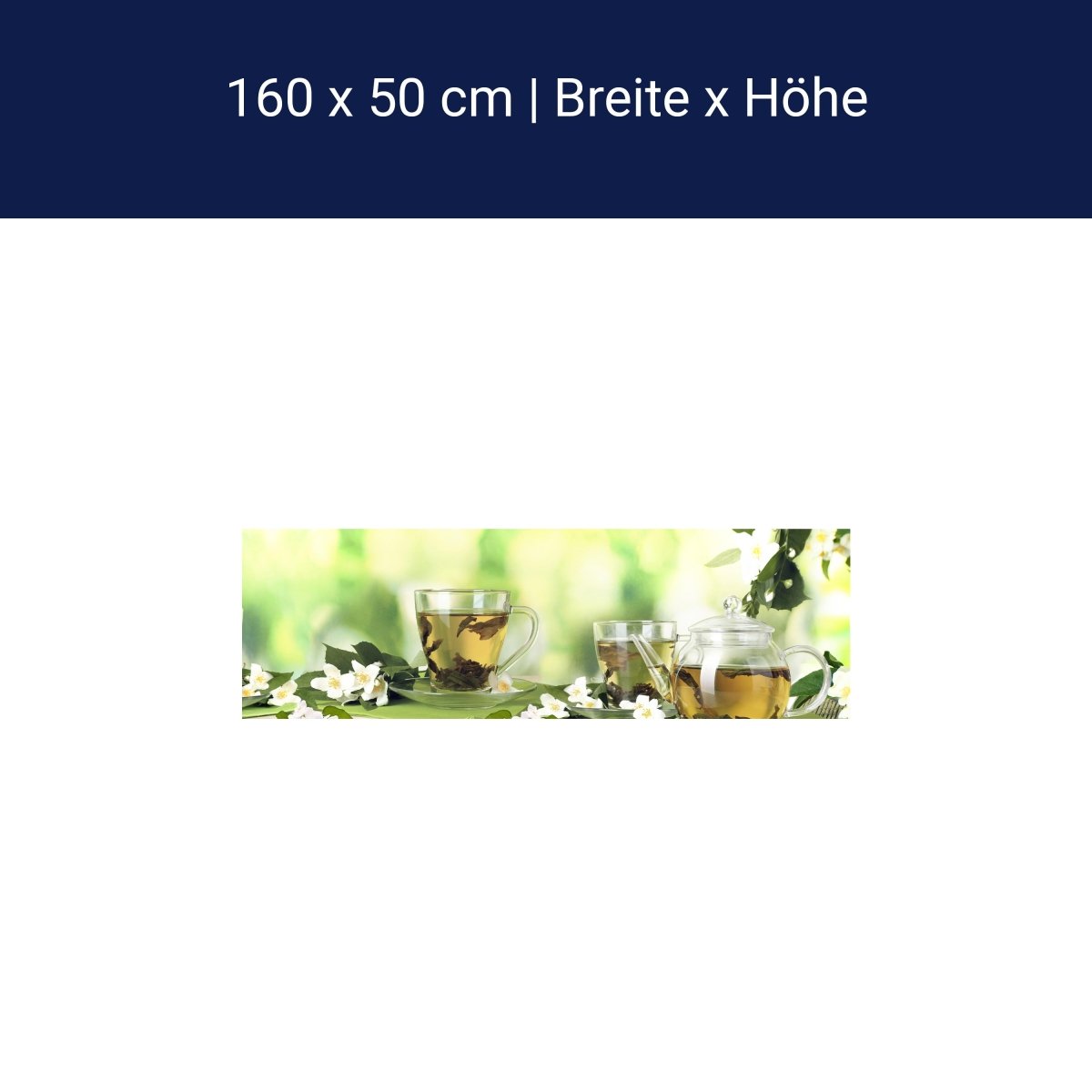 Küchenrückwand Tee Gläser Kanne Blüten Grün Blätter M1200 Küchenrückwand Tee Gläser Kanne Blüten Grün Blätter M1200