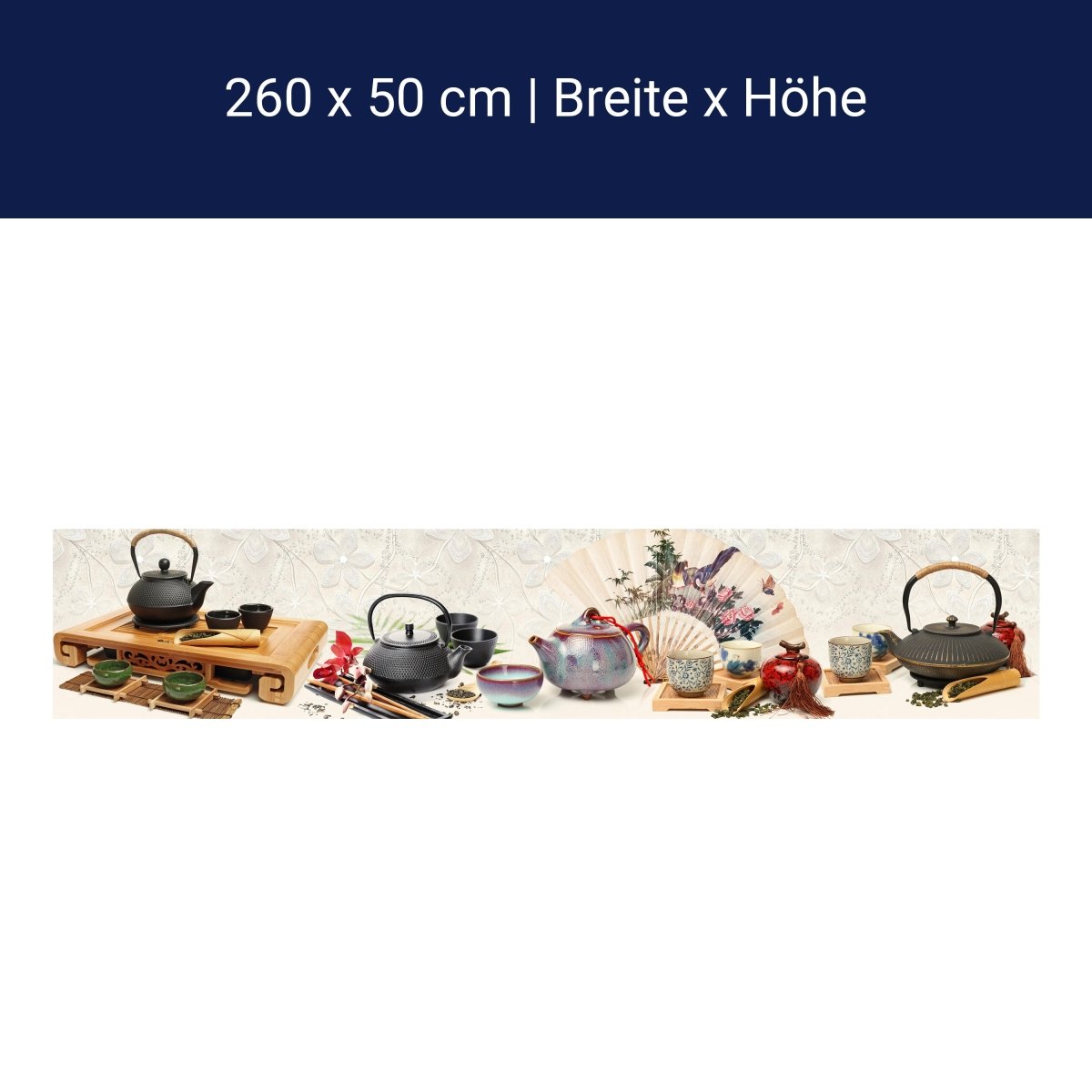 Küchenrückwand Tee Kanne Holz Stäbchen Asiatisch Bunt M1201 Küchenrückwand Tee Kanne Holz Stäbchen Asiatisch Bunt M1201