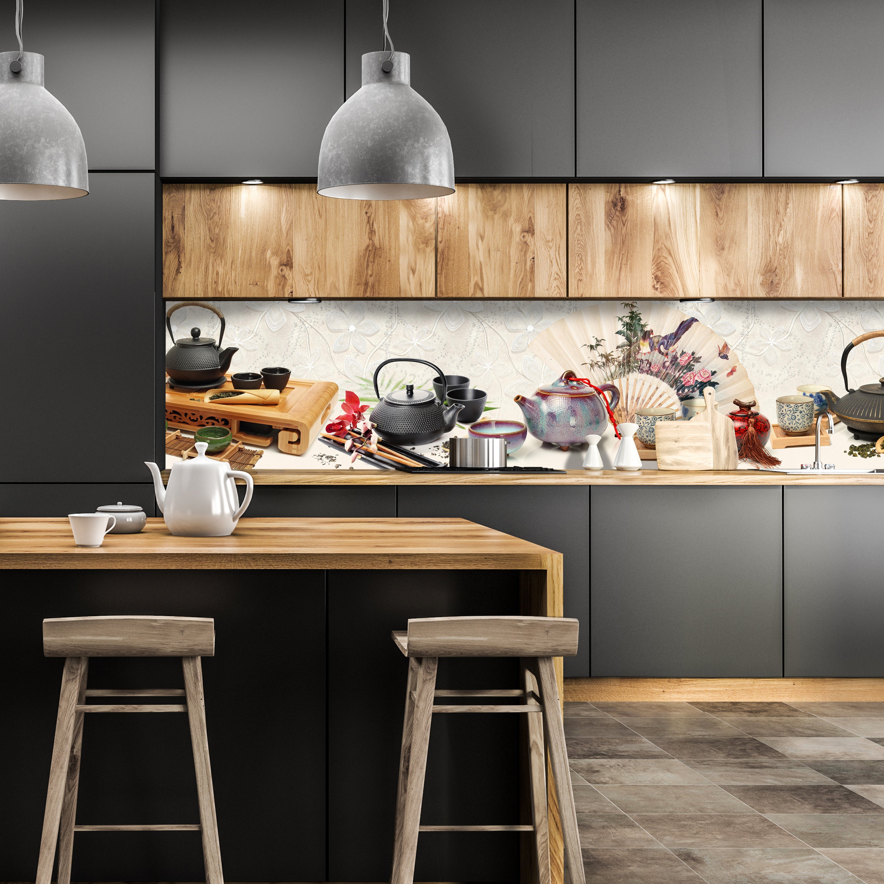 Küchenrückwand Tee Kanne Holz Stäbchen Asiatisch Bunt M1201 entdecken - Bild 1 Küchenrückwand Tee Kanne Holz Stäbchen Asiatisch Bunt M1201 entdecken - Bild 1