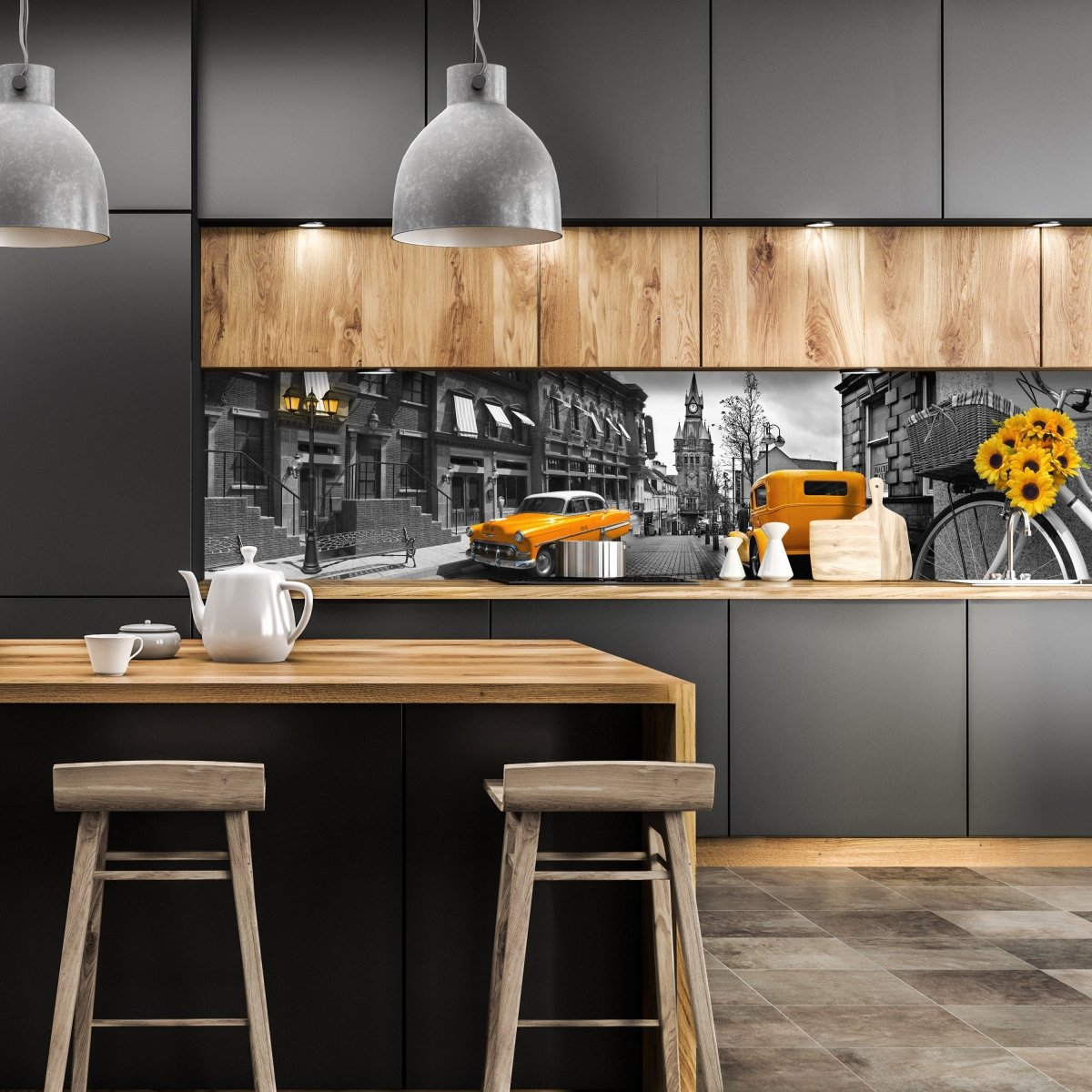 Küchenrückwand Auto Schwarz Weiß Fahrrad Laterne Gelb M1206 entdecken - Bild 1 Küchenrückwand Auto Schwarz Weiß Fahrrad Laterne Gelb M1206 entdecken - Bild 1