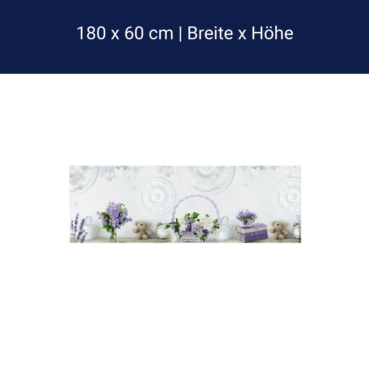 Küchenrückwand Flieder Lila Korb Bücher Stuck Weiß M1210 Küchenrückwand Flieder Lila Korb Bücher Stuck Weiß M1210