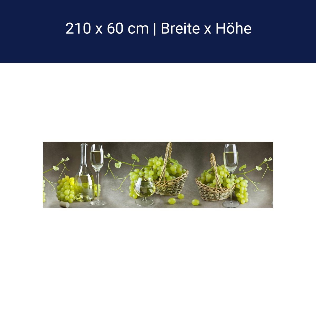 Küchenrückwand Weintrauben Gläser Körbe Korken Grün M1233 Küchenrückwand Weintrauben Gläser Körbe Korken Grün M1233