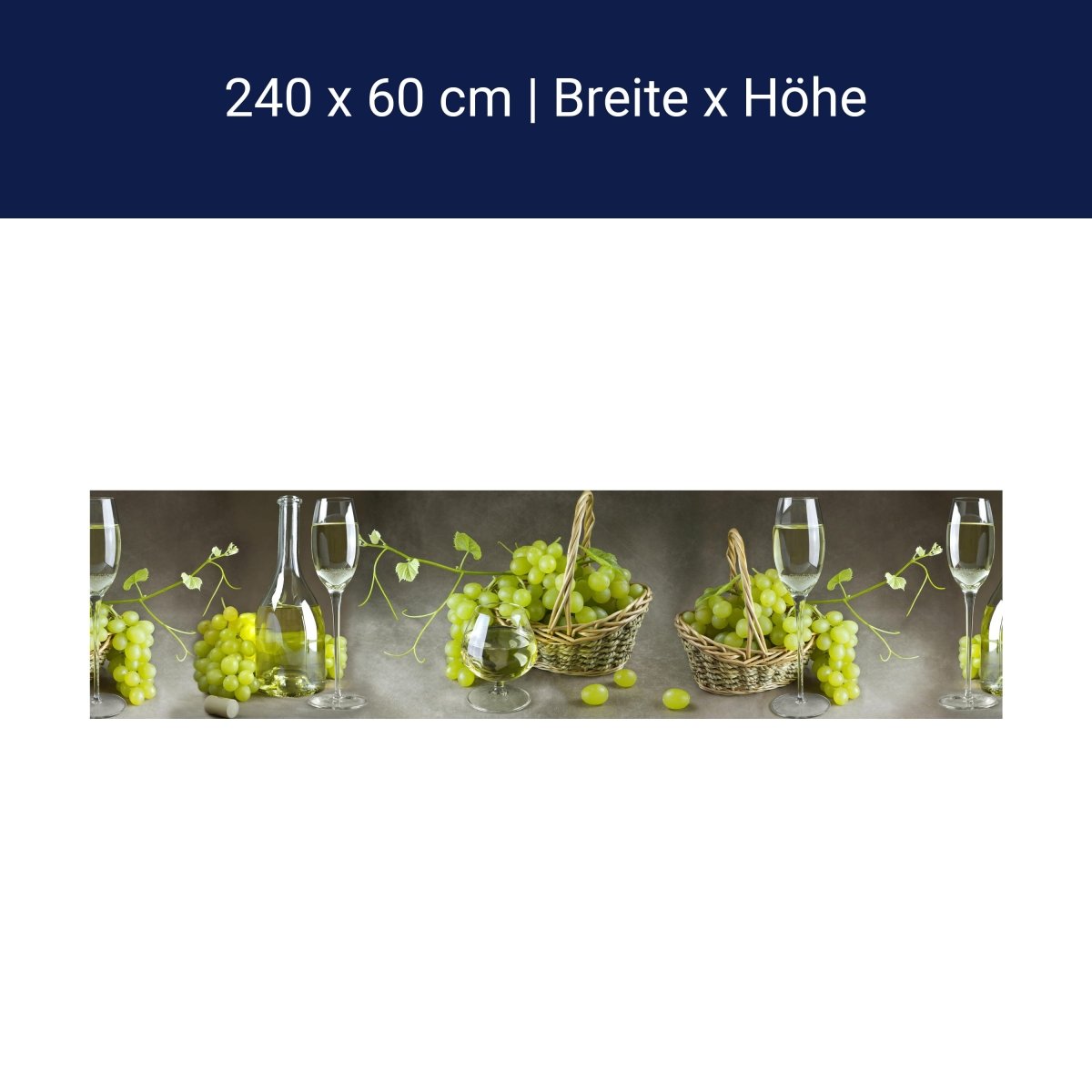 Küchenrückwand Weintrauben Gläser Körbe Korken Grün M1233 Küchenrückwand Weintrauben Gläser Körbe Korken Grün M1233