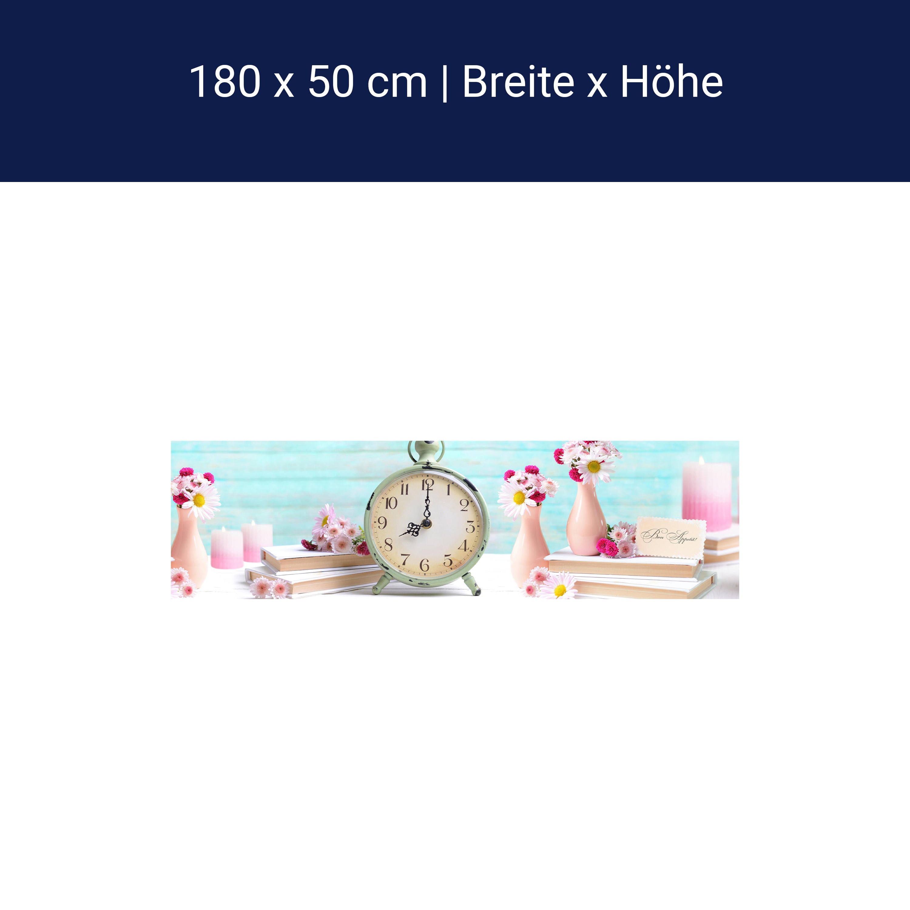 Küchenrückwand Wecker Uhr Blumen Vasen Blüten Bücher M1246 Küchenrückwand Wecker Uhr Blumen Vasen Blüten Bücher M1246