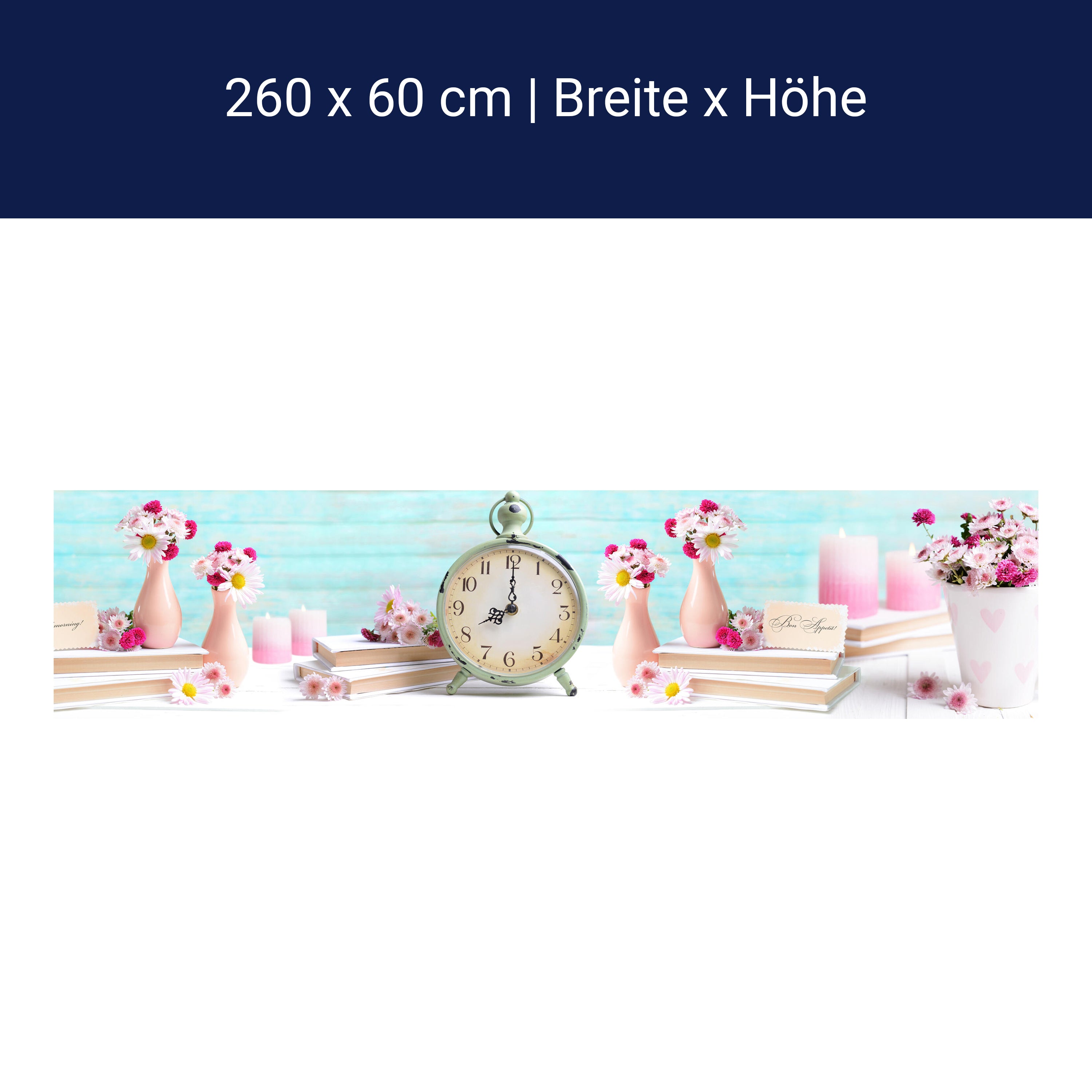 Küchenrückwand Wecker Uhr Blumen Vasen Blüten Bücher M1246 Küchenrückwand Wecker Uhr Blumen Vasen Blüten Bücher M1246