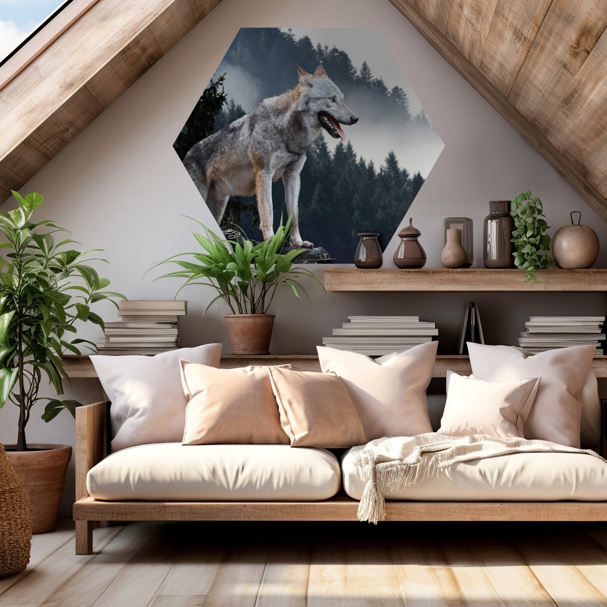 Hexagon-Fototapete Wolf im Wald M0013 - Bild 2