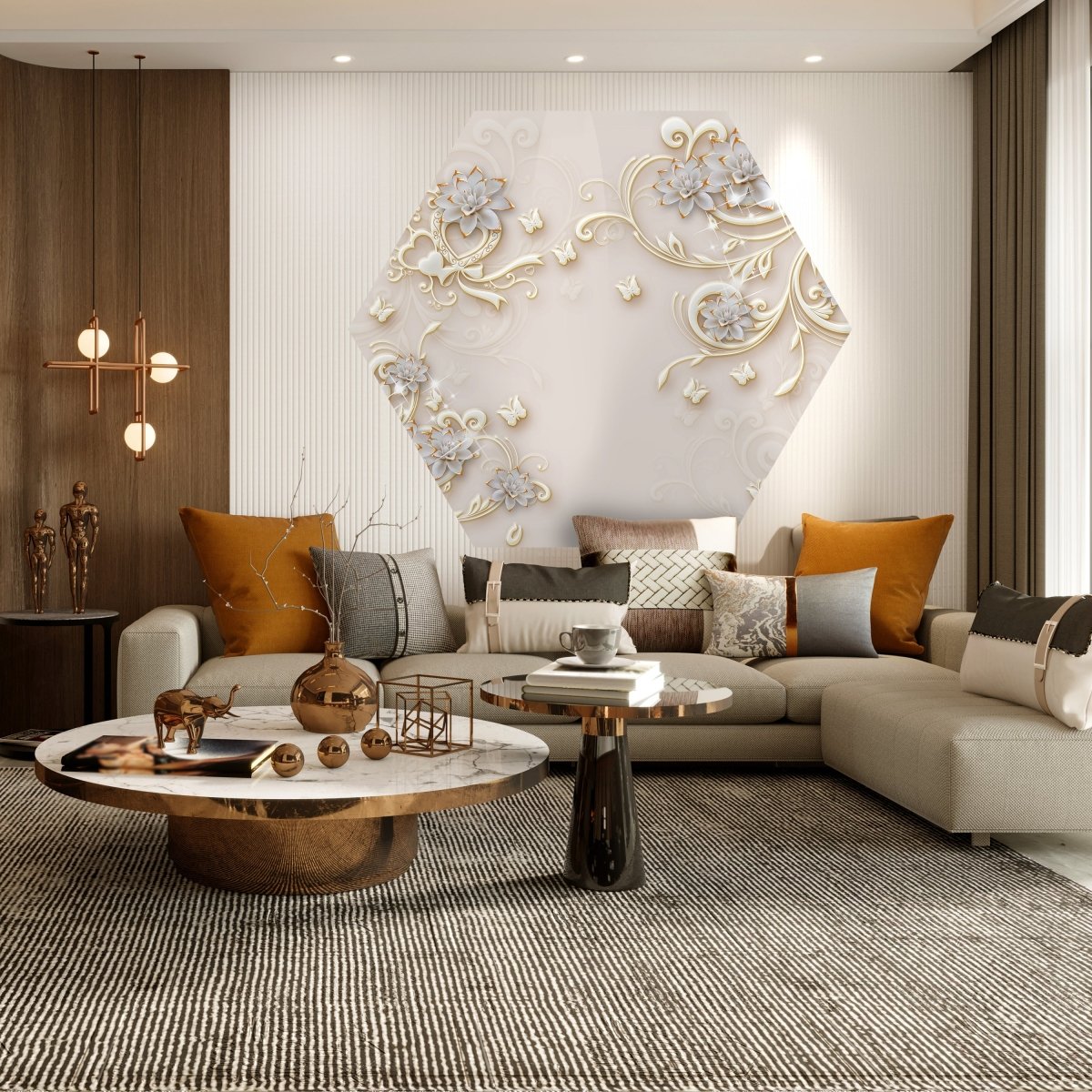 Hexagon-Fototapete goldene Blumen und Ornamente M0028 - Bild 3