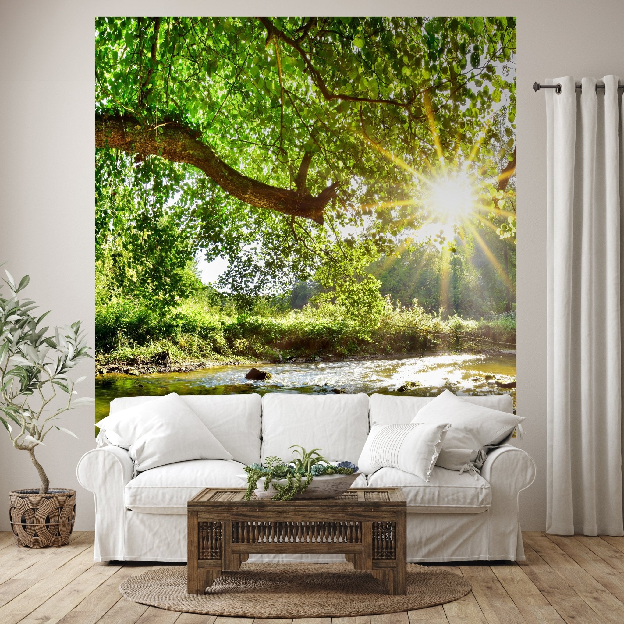 Quadratische Fototapete Wald mit Fluss M0061 - Bild 1