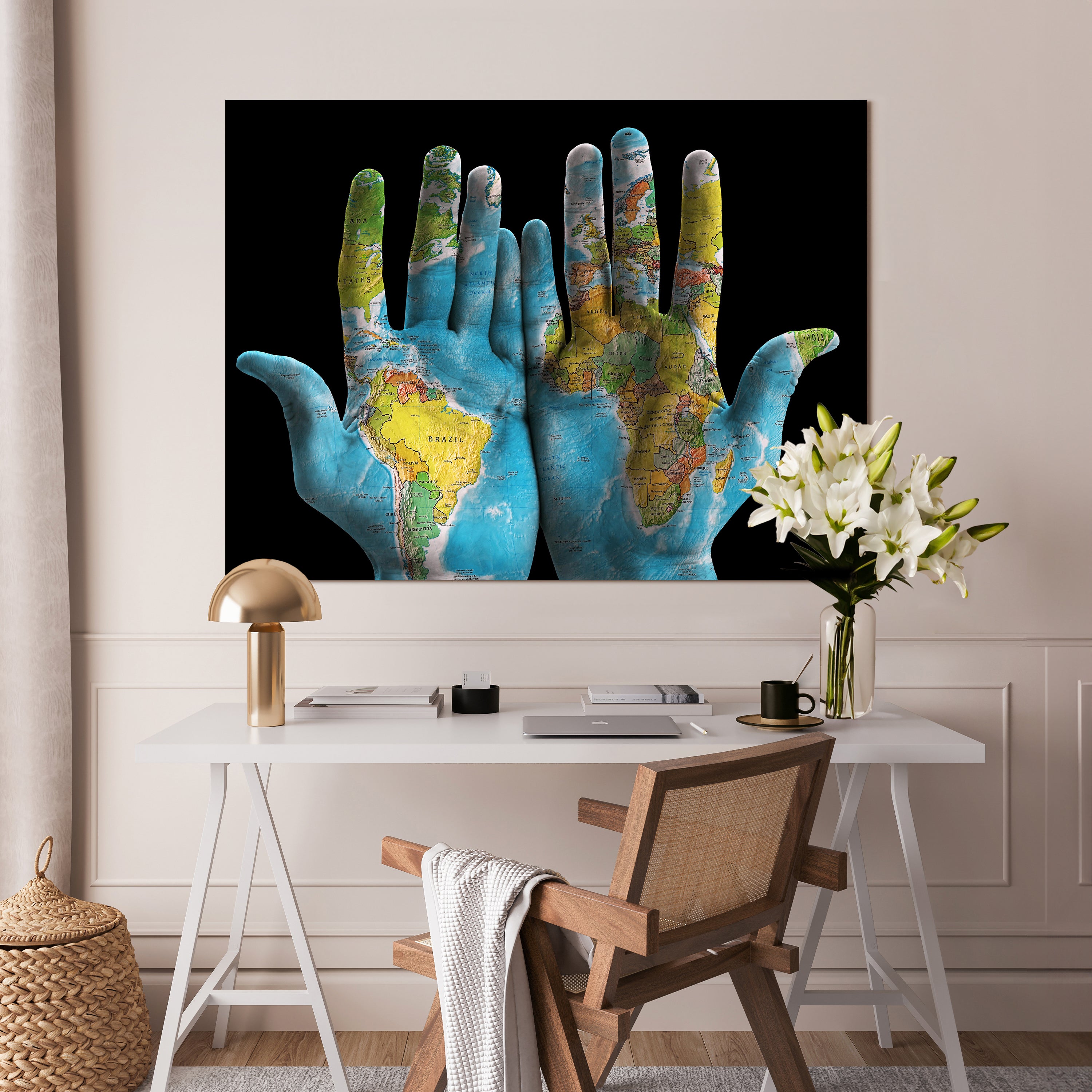 Leinwandbild Kunst & Gemälde, Querformat, Hände Weltkarte M0108 kaufen - Bild 2