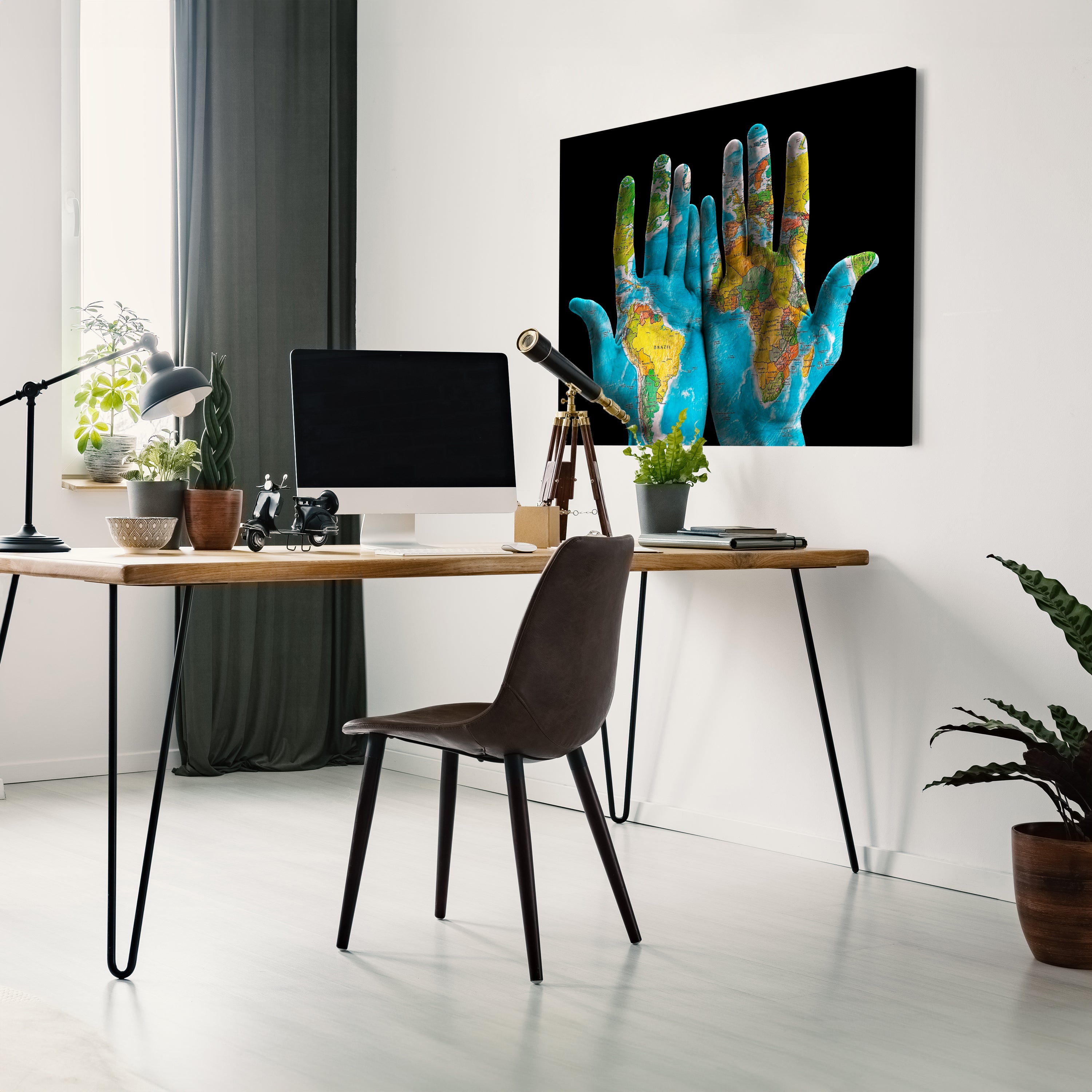 Leinwandbild Kunst & Gemälde, Querformat, Hände Weltkarte M0108 kaufen - Bild 3