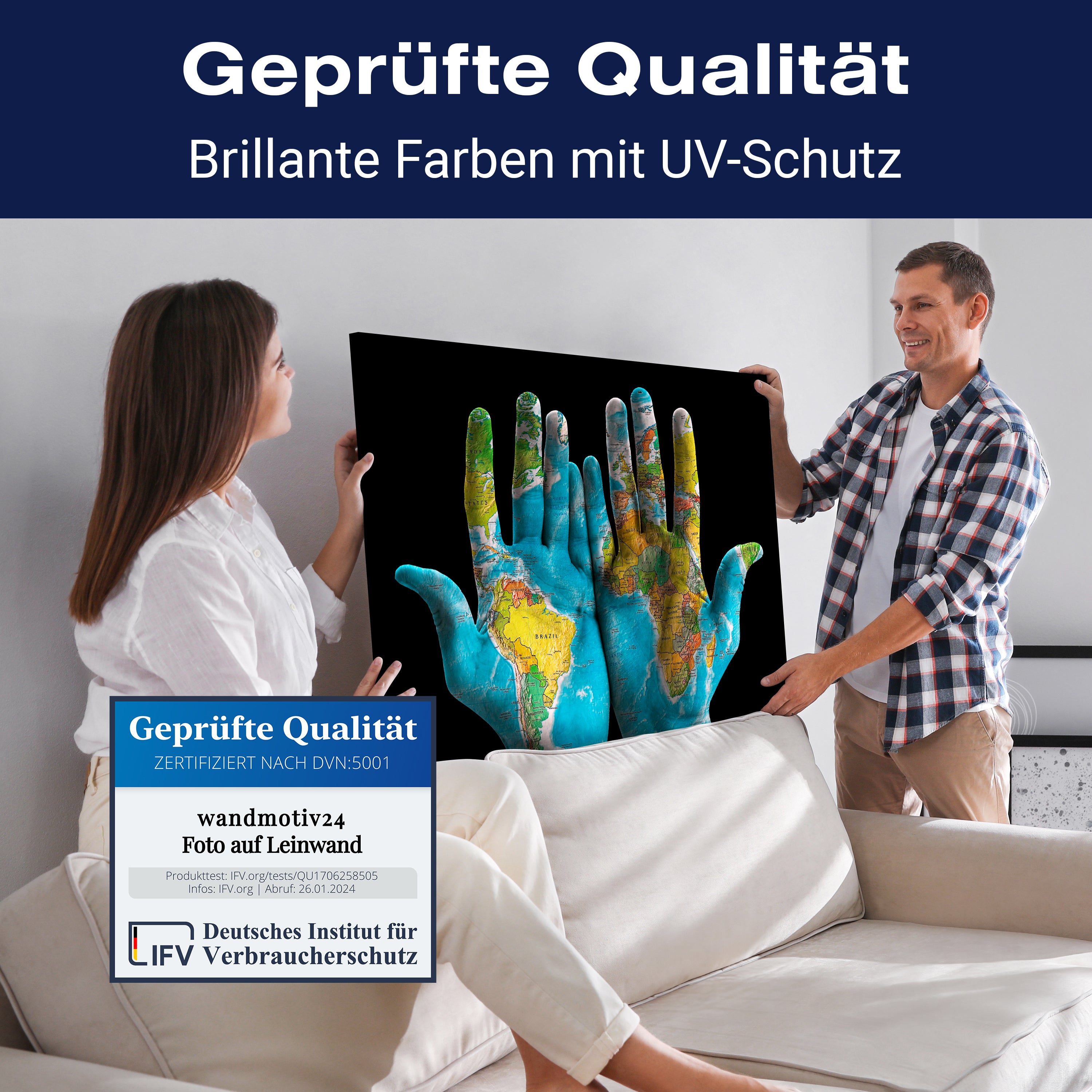 Leinwandbild Kunst & Gemälde, Querformat, Hände Weltkarte M0108 kaufen - Bild 4