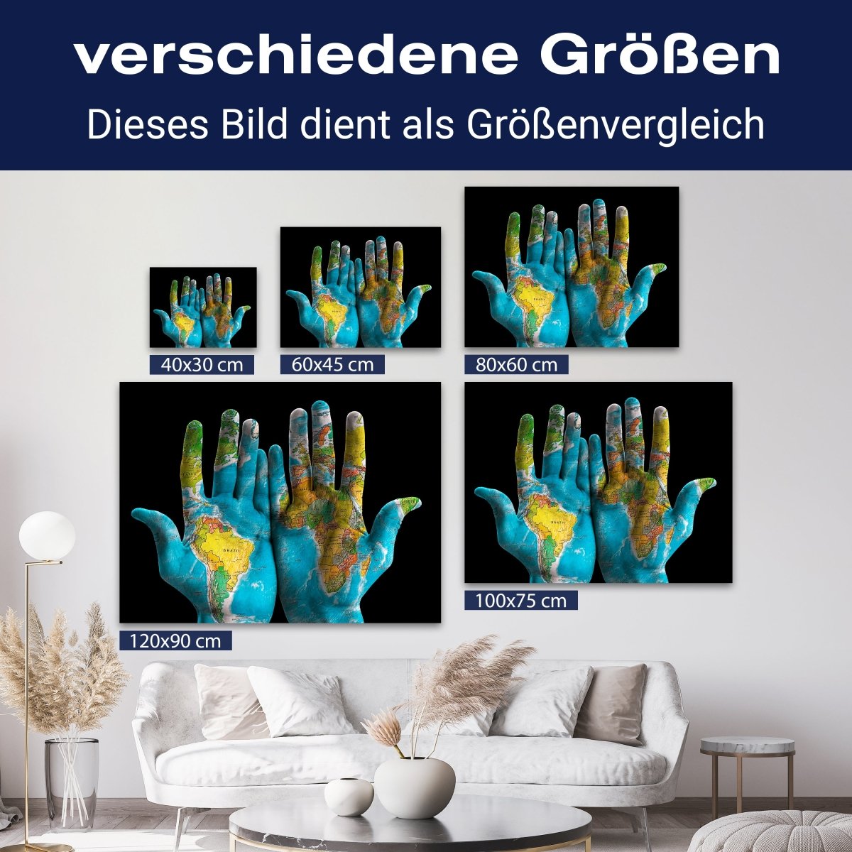 Leinwandbild Kunst & Gemälde, Querformat, Hände Weltkarte M0108 kaufen - Bild 8