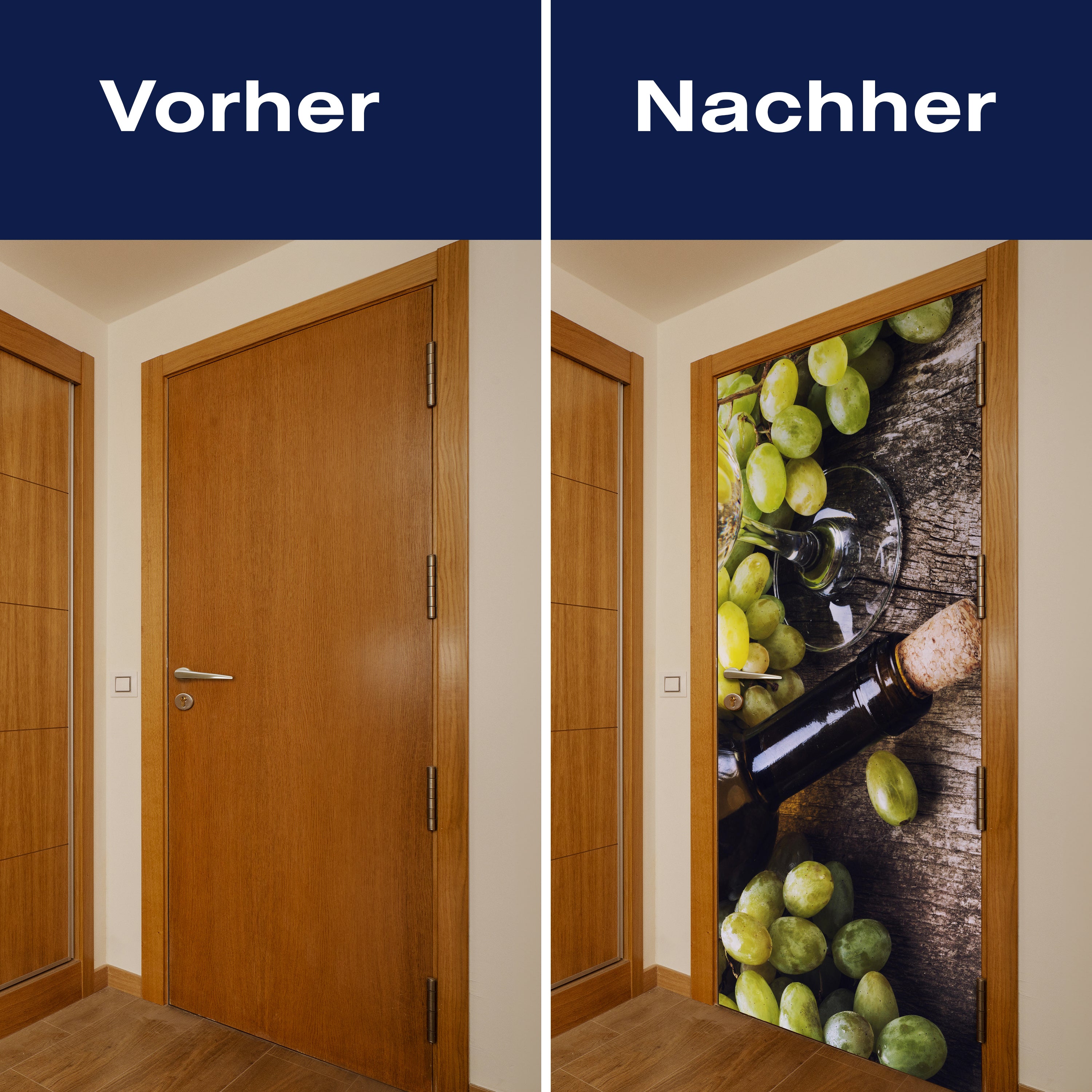 Türtapete Flasche Weißwein und Trauben auf einem alten Tisch M0838 - Bild 10