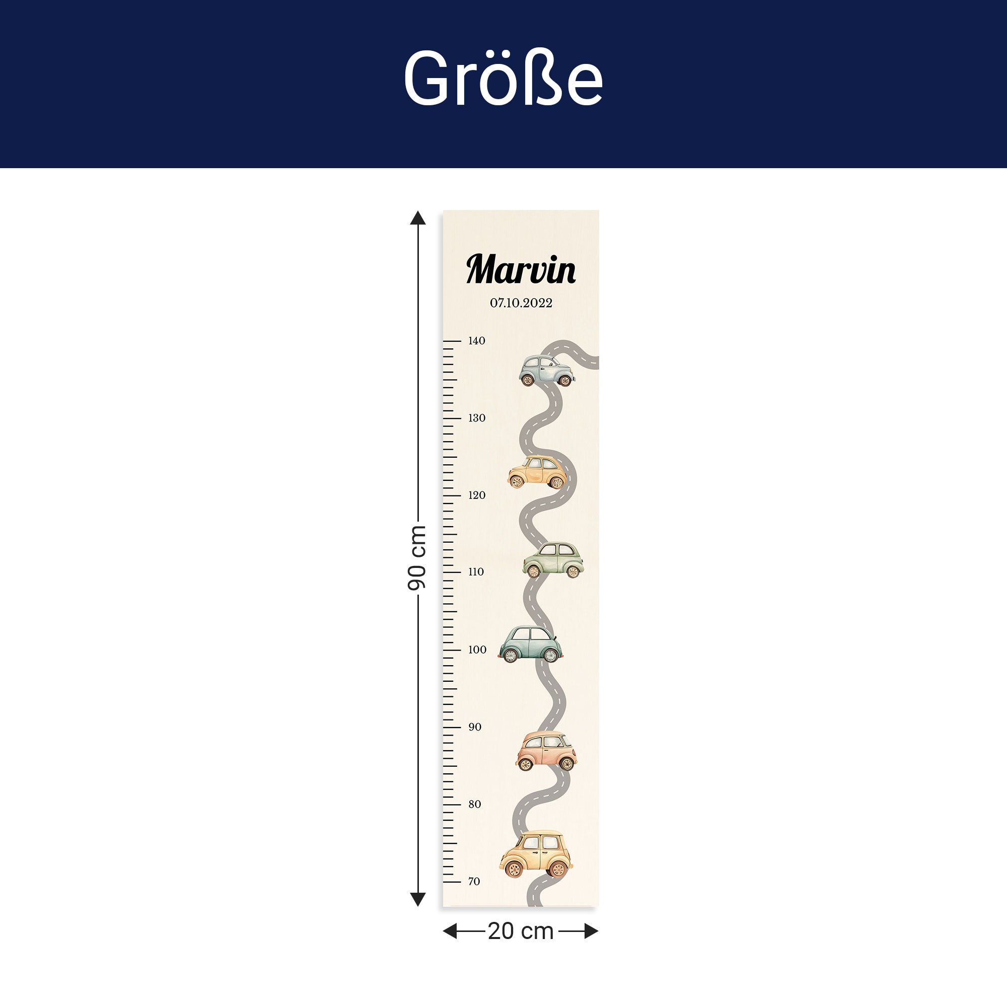 Größe der Messlatte - Breite: 20cm, Höhe 90cm, Tiefe: 1,2cm