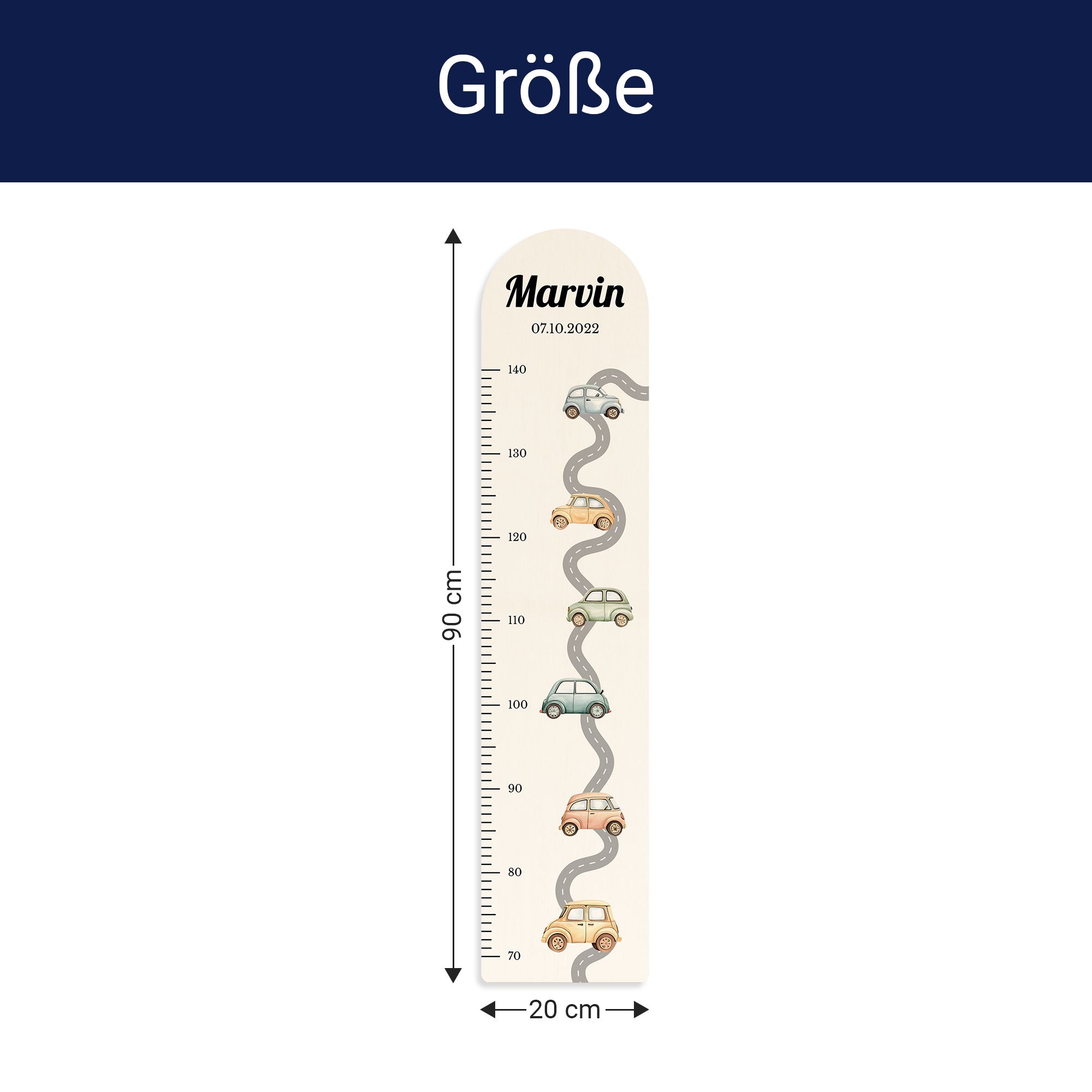Größe der Messlatte - Breite: 20cm, Höhe 90cm, Tiefe: 1,2cm
