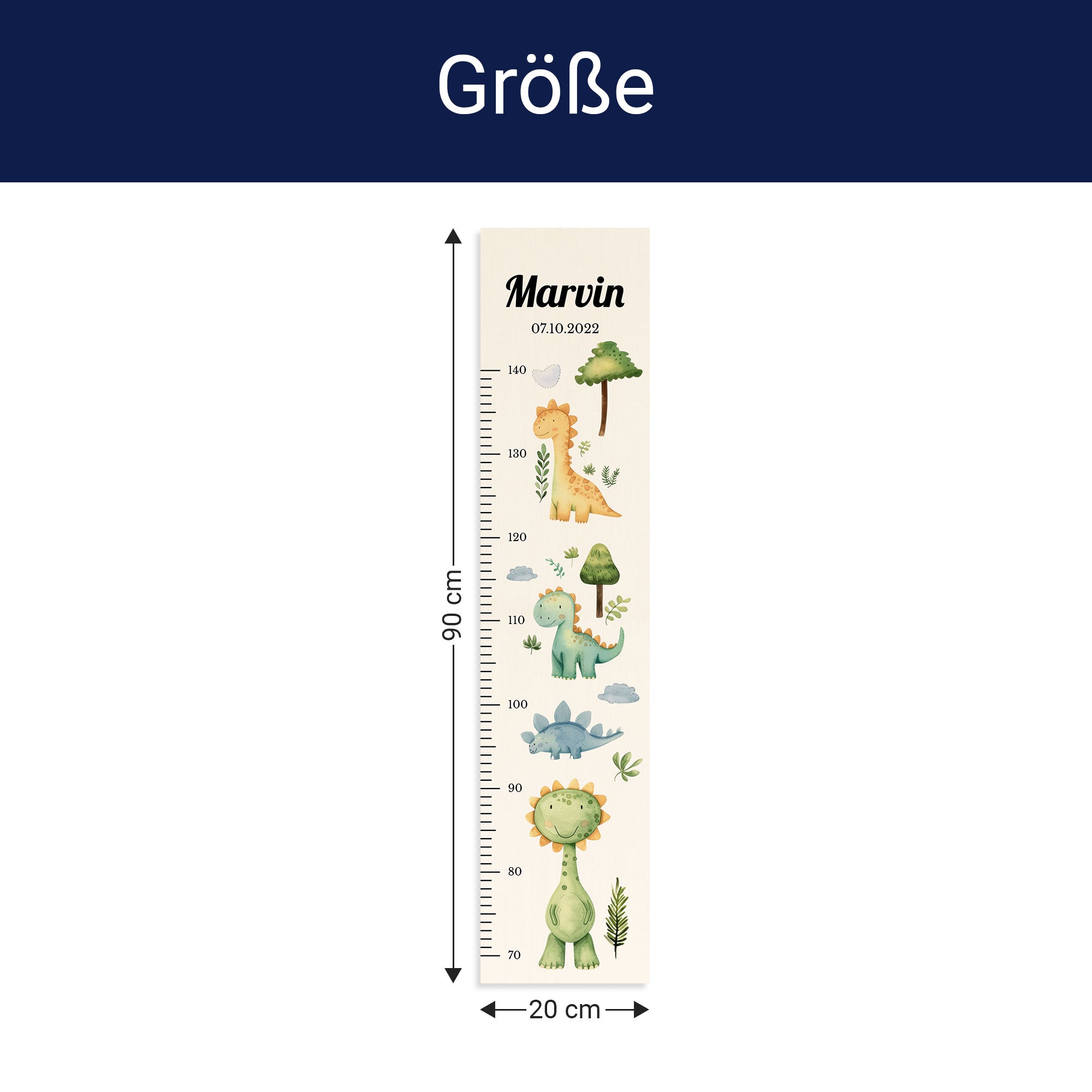 Größe der Messlatte - Breite: 20cm, Höhe 90cm, Tiefe: 1,2cm