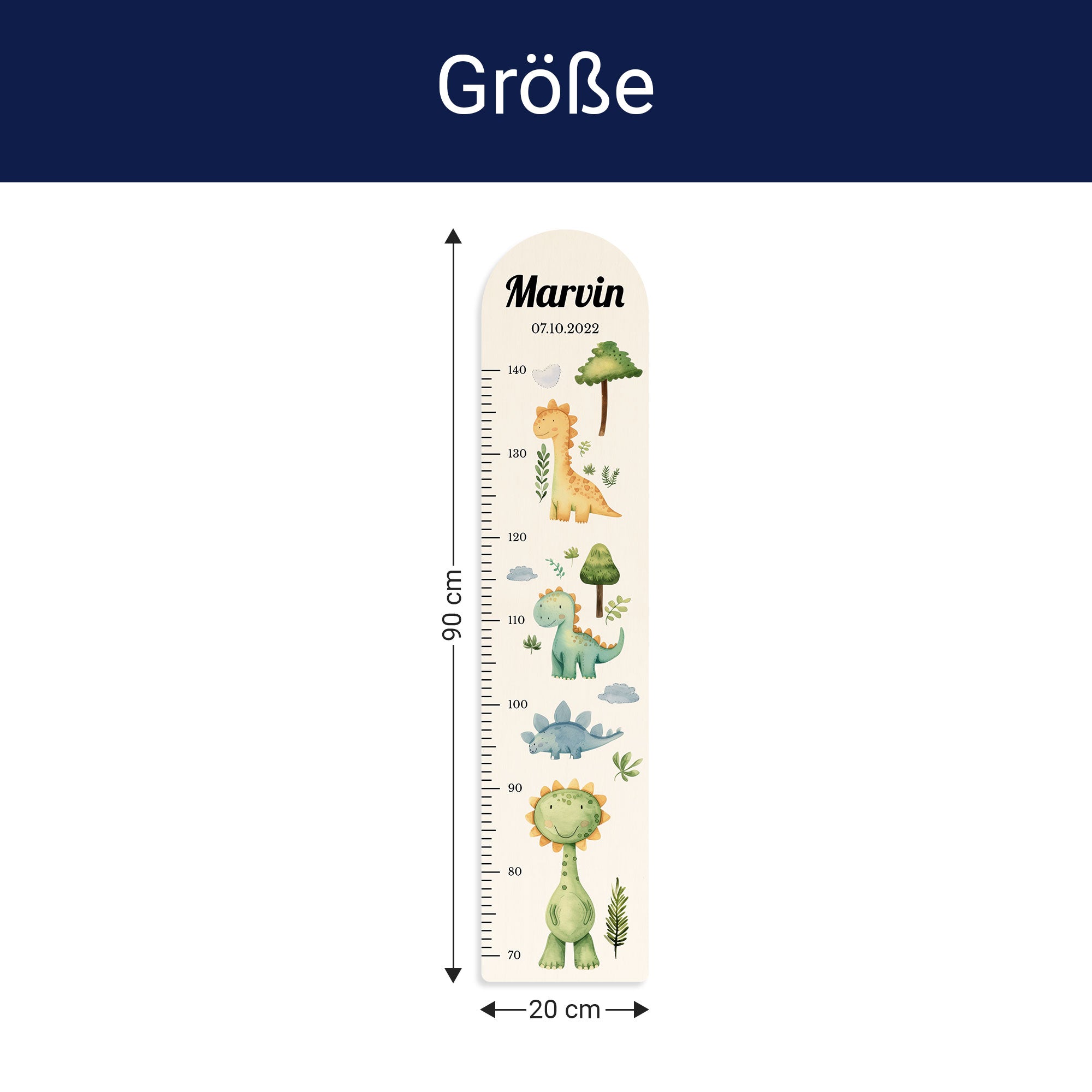 Größe der Messlatte - Breite: 20cm, Höhe 90cm, Tiefe: 1,2cm
