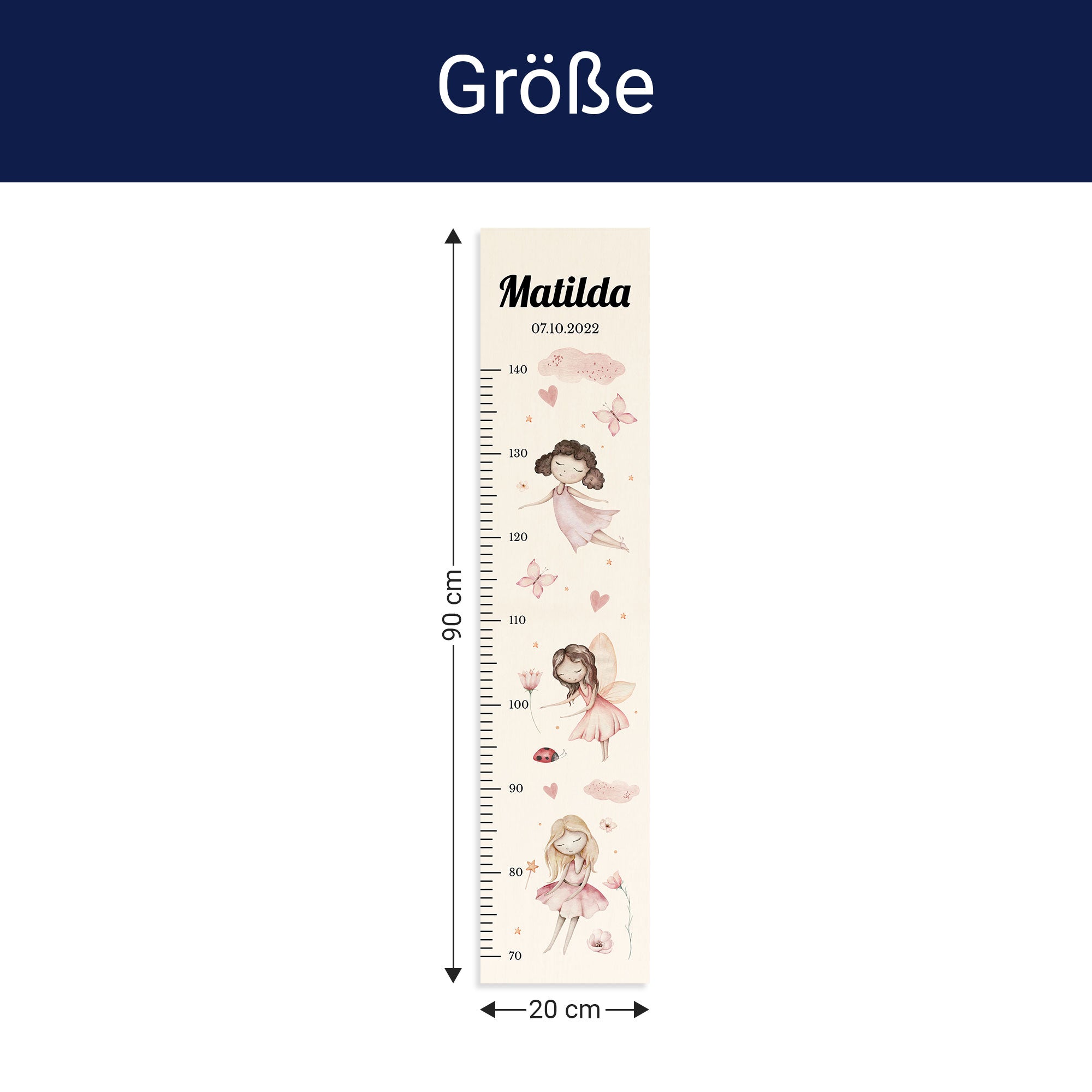 Größe der Messlatte - Breite: 20cm, Höhe 90cm, Tiefe: 1,2cm