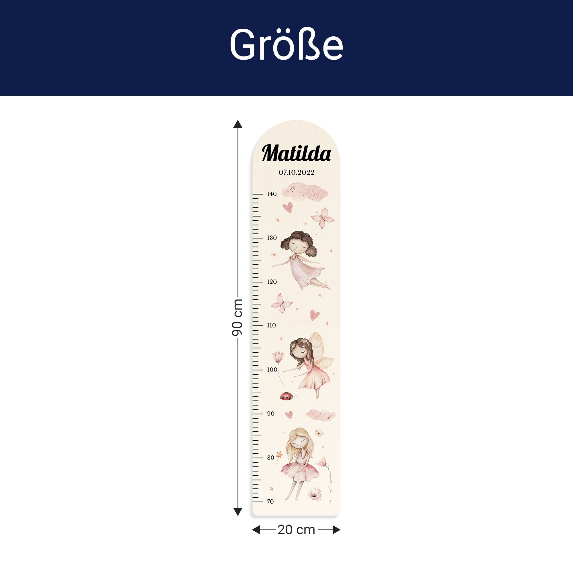 Größe der Messlatte - Breite: 20cm, Höhe 90cm, Tiefe: 1,2cm