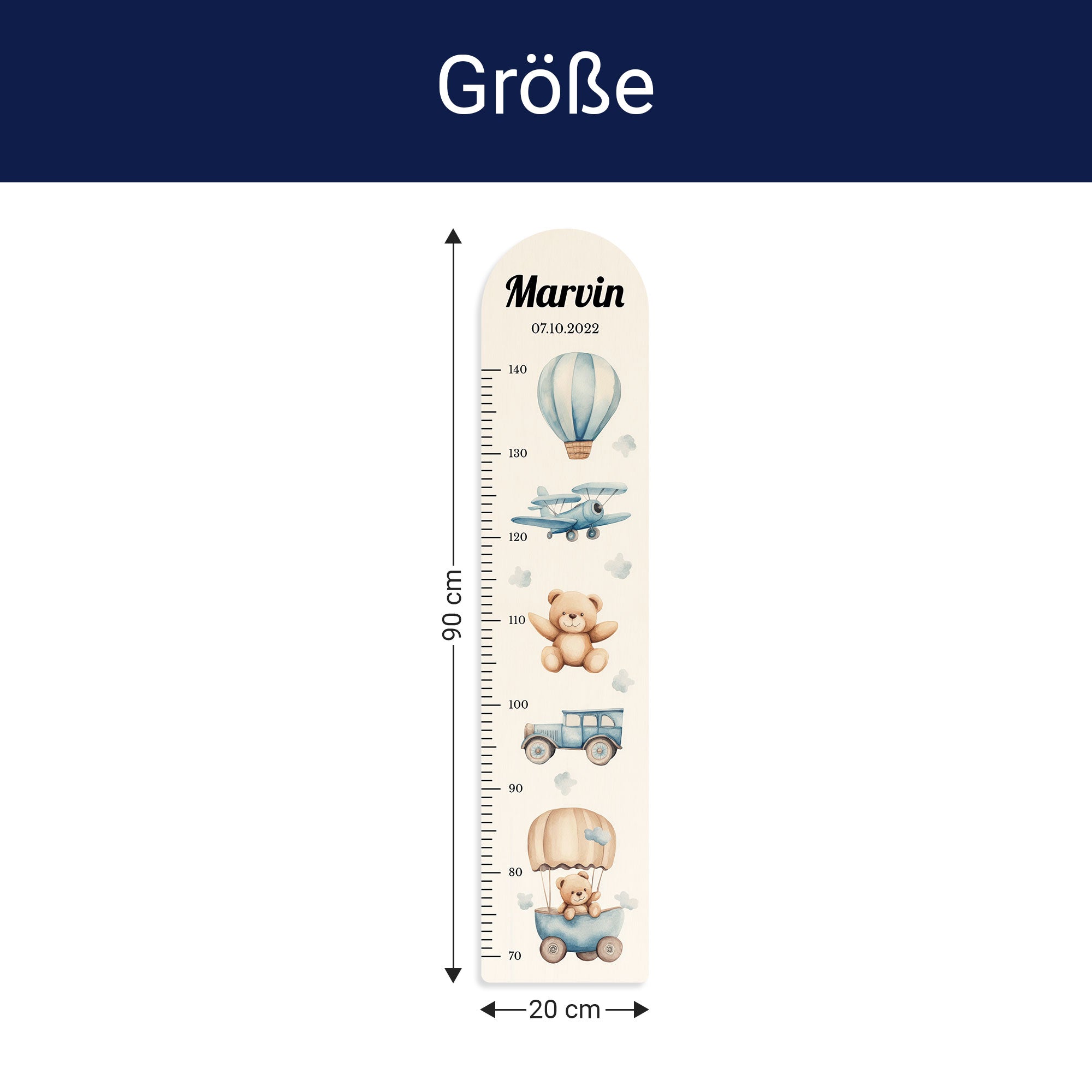 Größe der Messlatte - Breite: 20cm, Höhe 90cm, Tiefe: 1,2cm