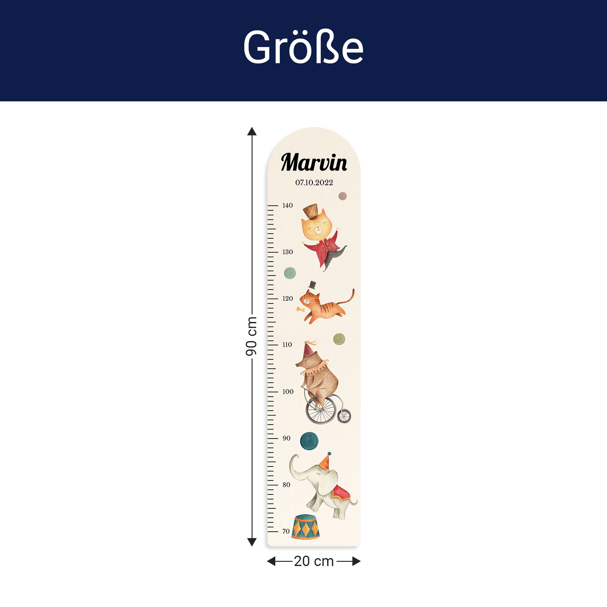 Größe der Messlatte - Breite: 20cm, Höhe 90cm, Tiefe: 1,2cm