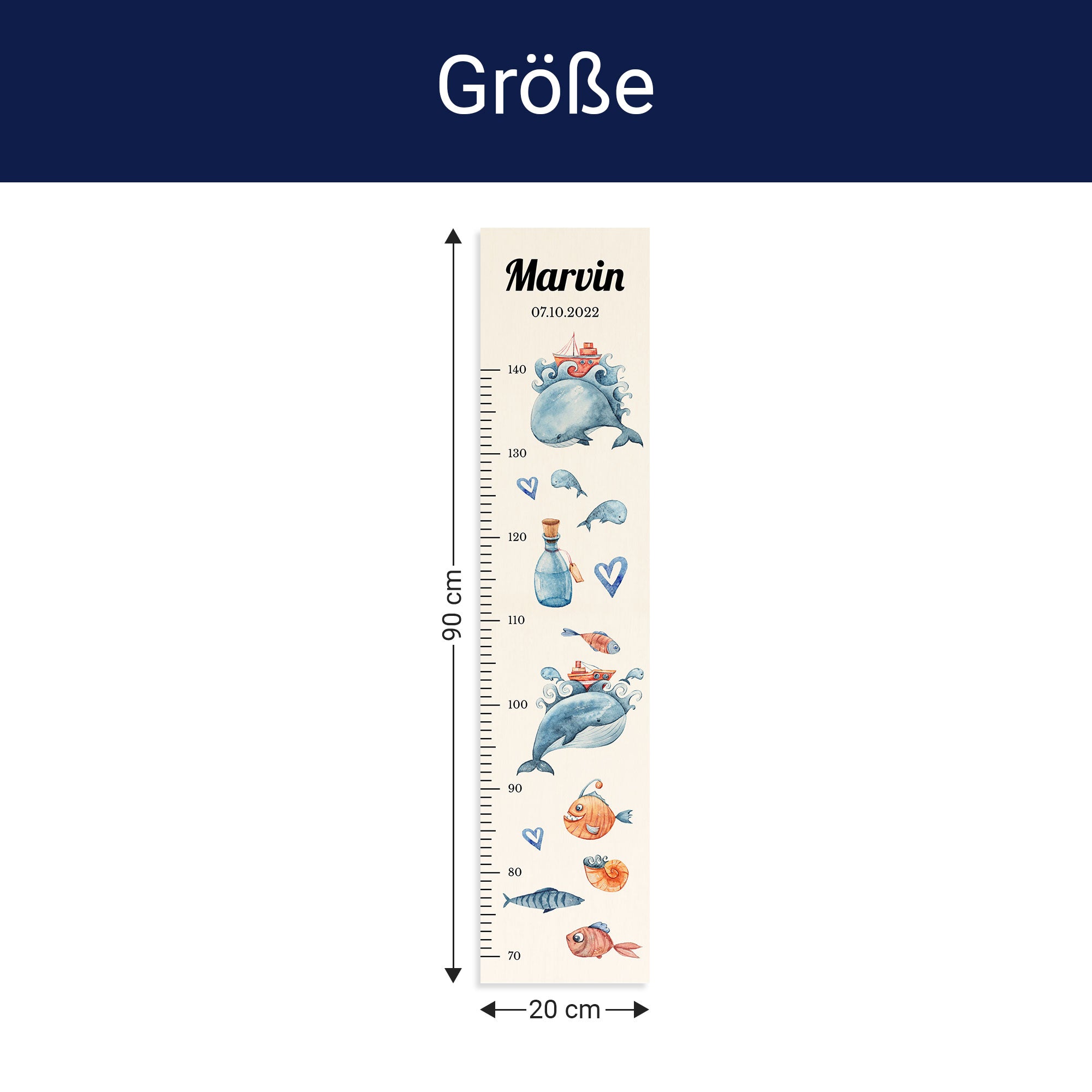 Größe der Messlatte - Breite: 20cm, Höhe 90cm, Tiefe: 1,2cm