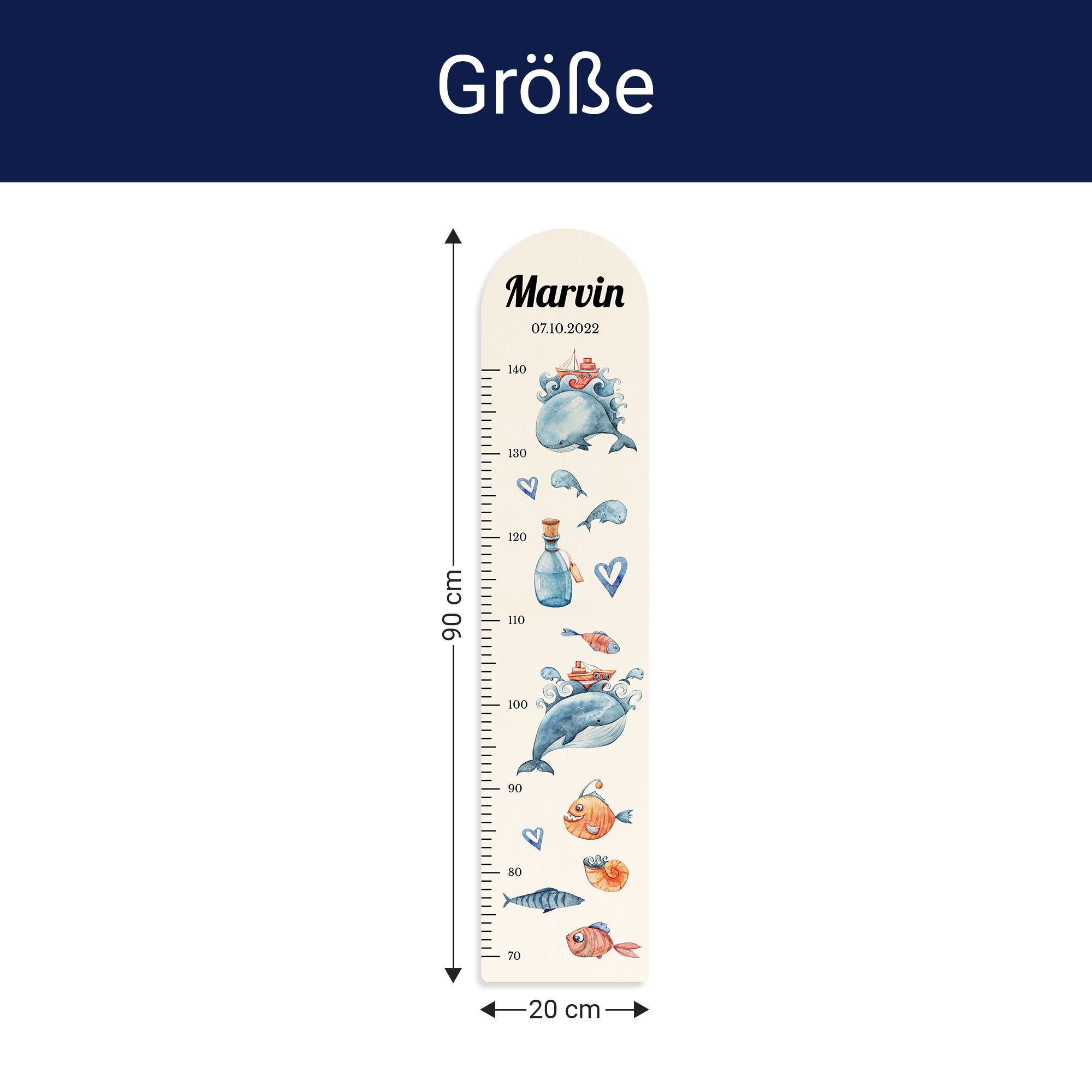 Größe der Messlatte - Breite: 20cm, Höhe 90cm, Tiefe: 1,2cm