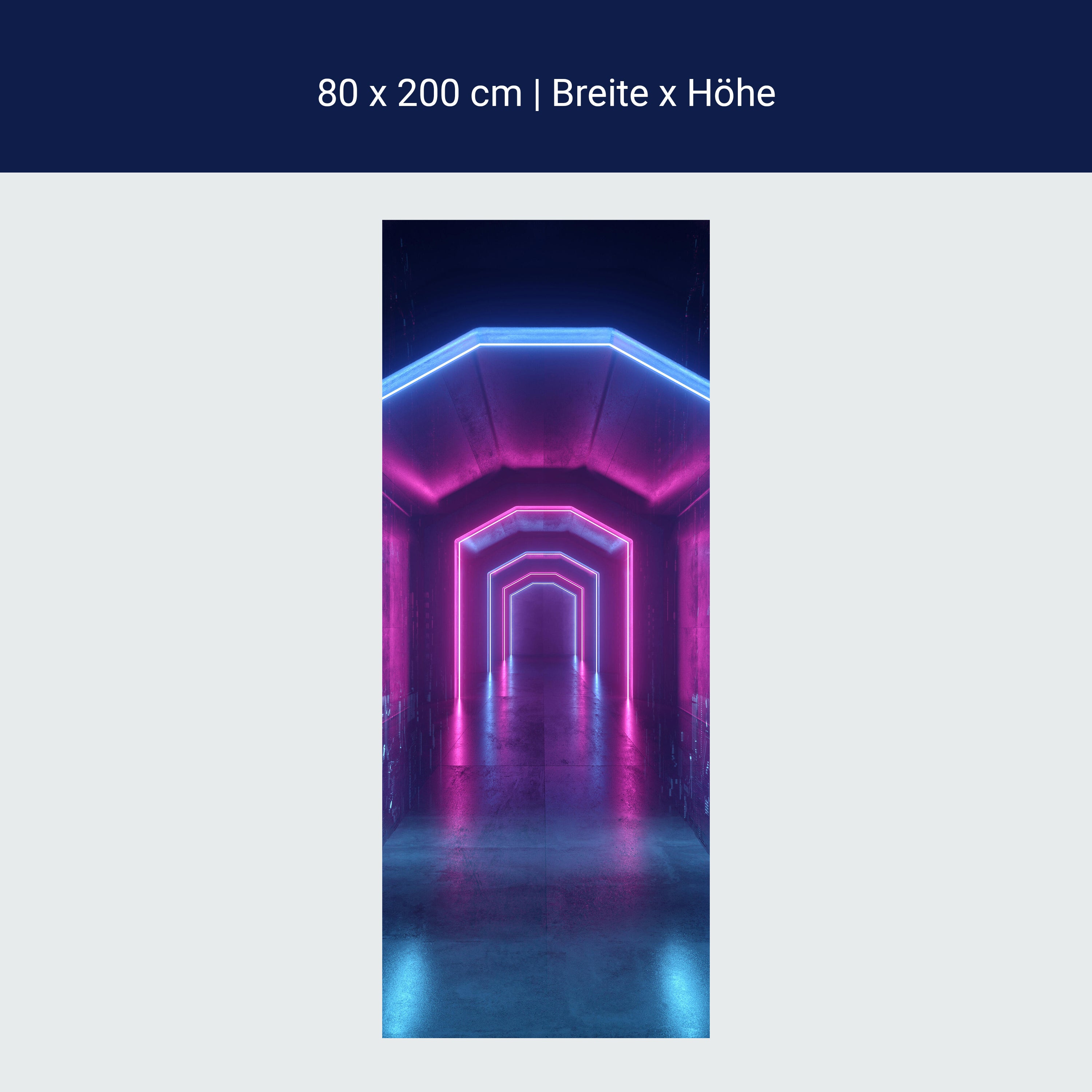 Türtapete Tunnel mit Neon-licht, Blau, Pink, Licht M1138