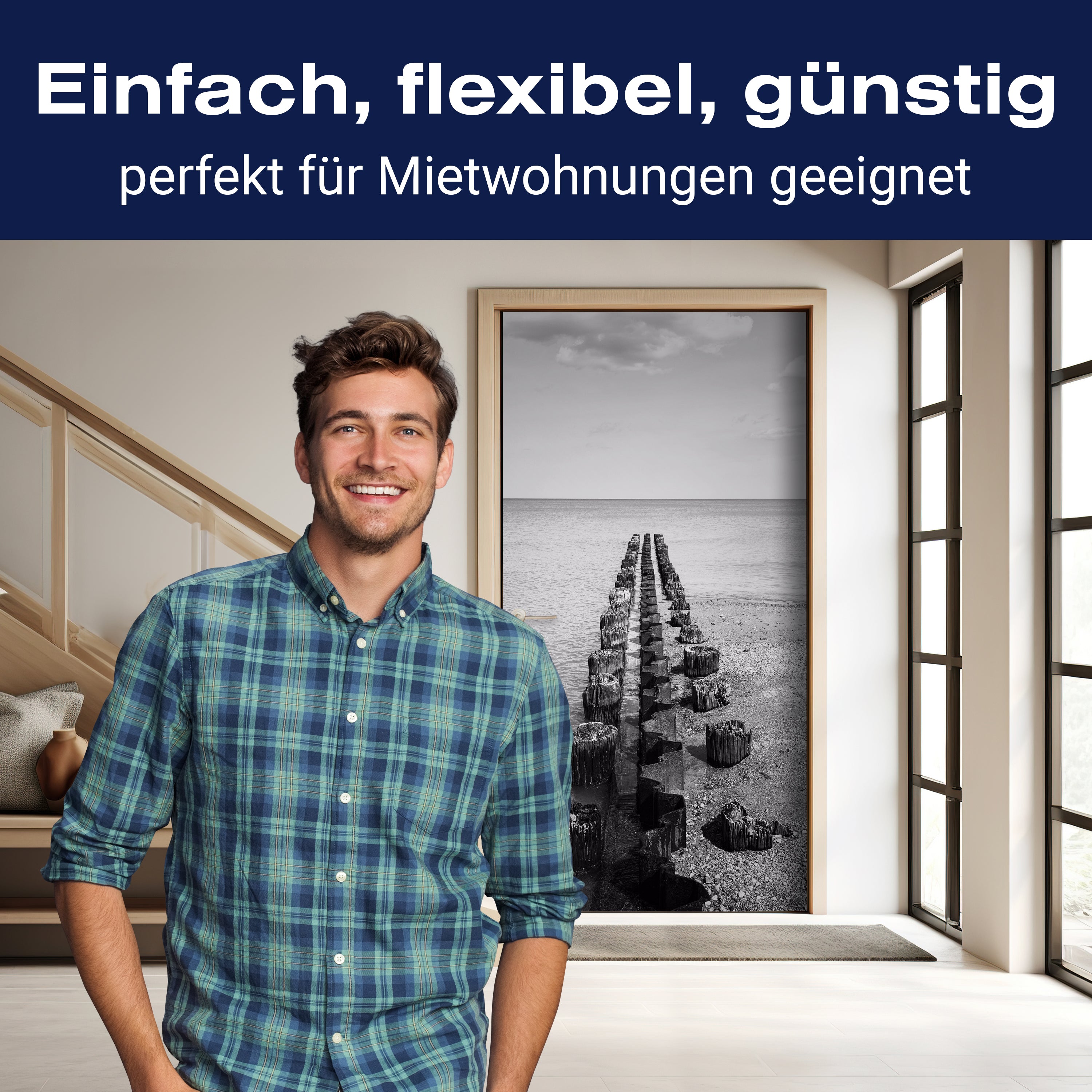 Türtapete alter Holz-steg im Meer, Steine, Ozean M1145 - Bild 3