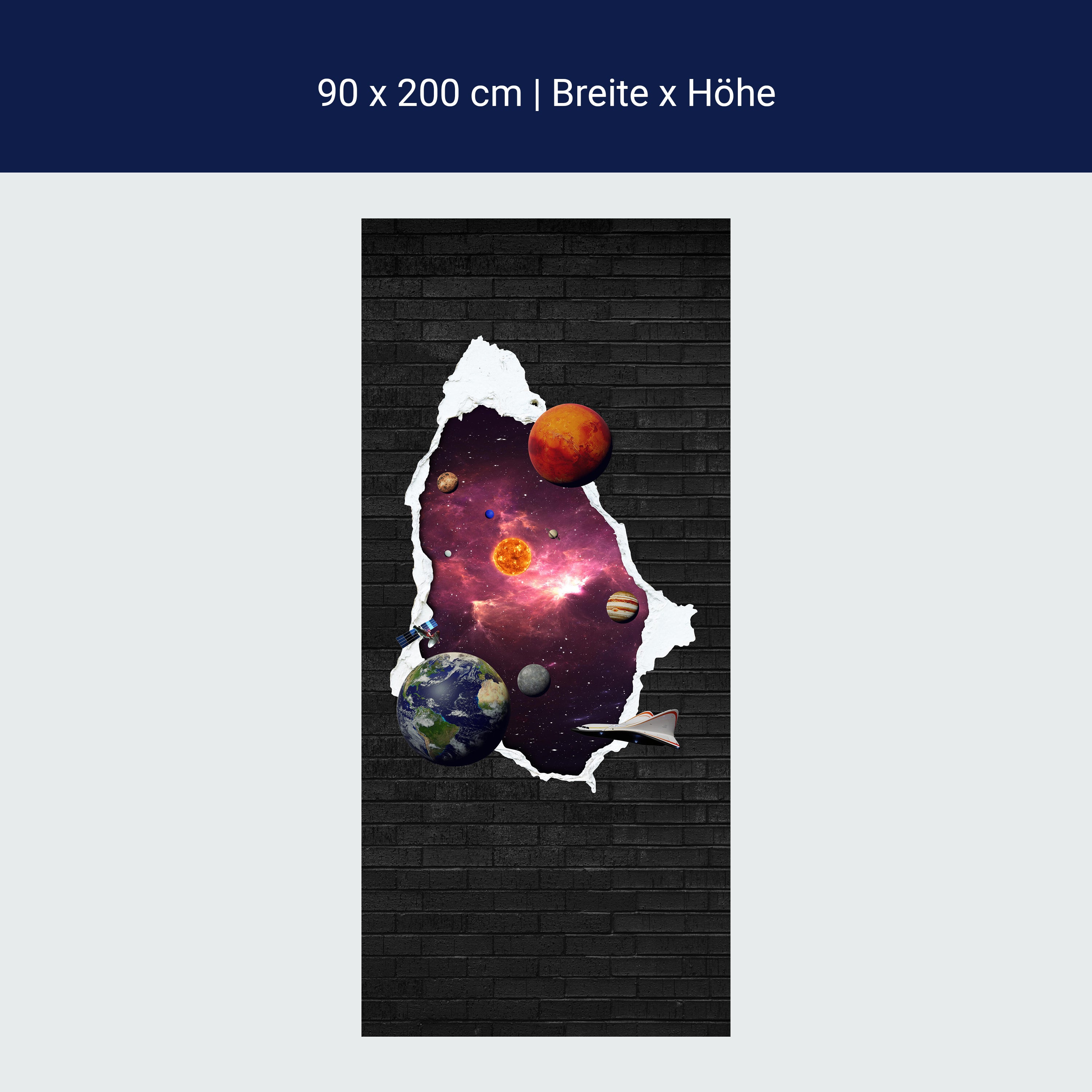 Türtapete Planeten im Weltall, Steinmauer, 3D M1153