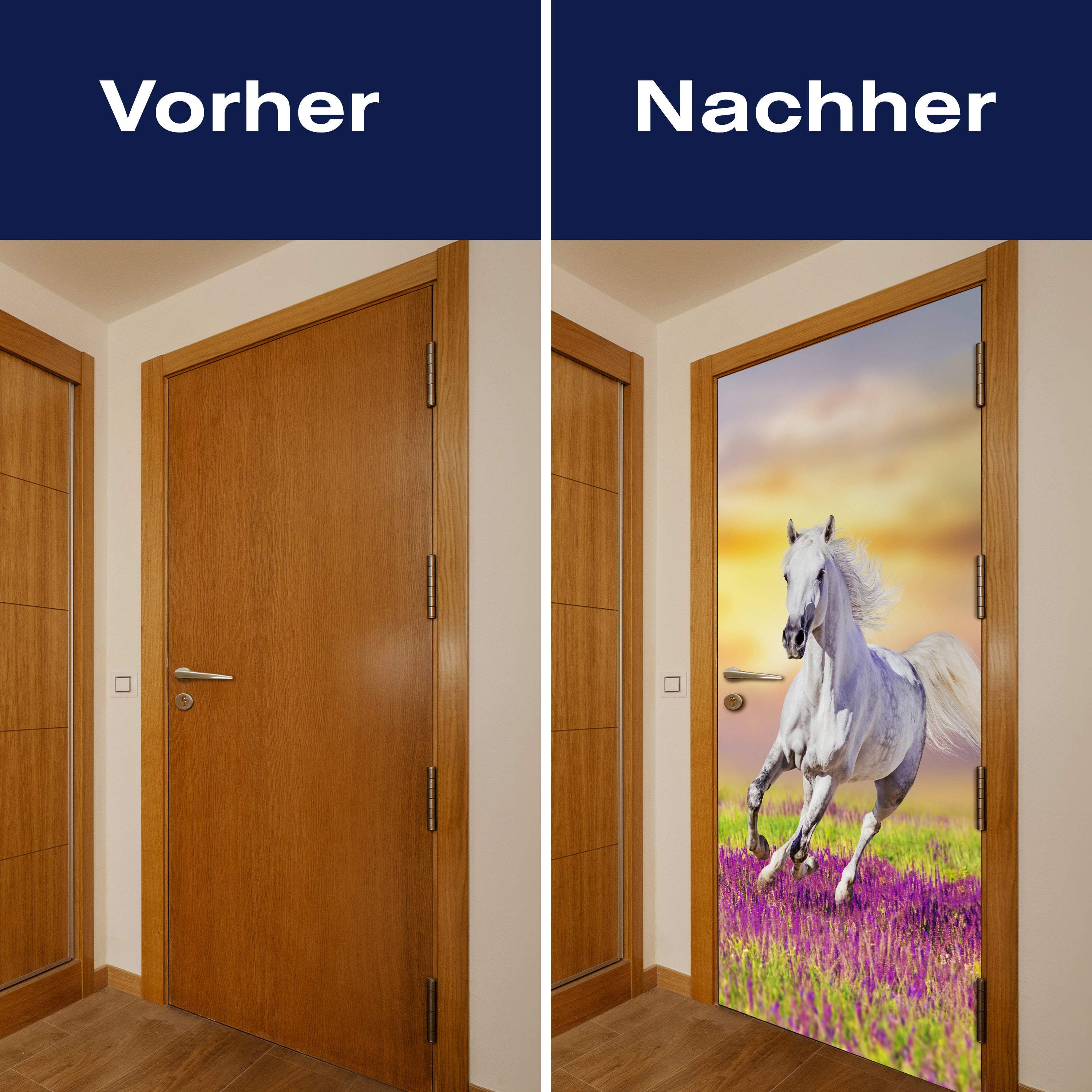 Türtapete Weißes Pferd galoppiert über Blumenwiese M1166 - Bild 10